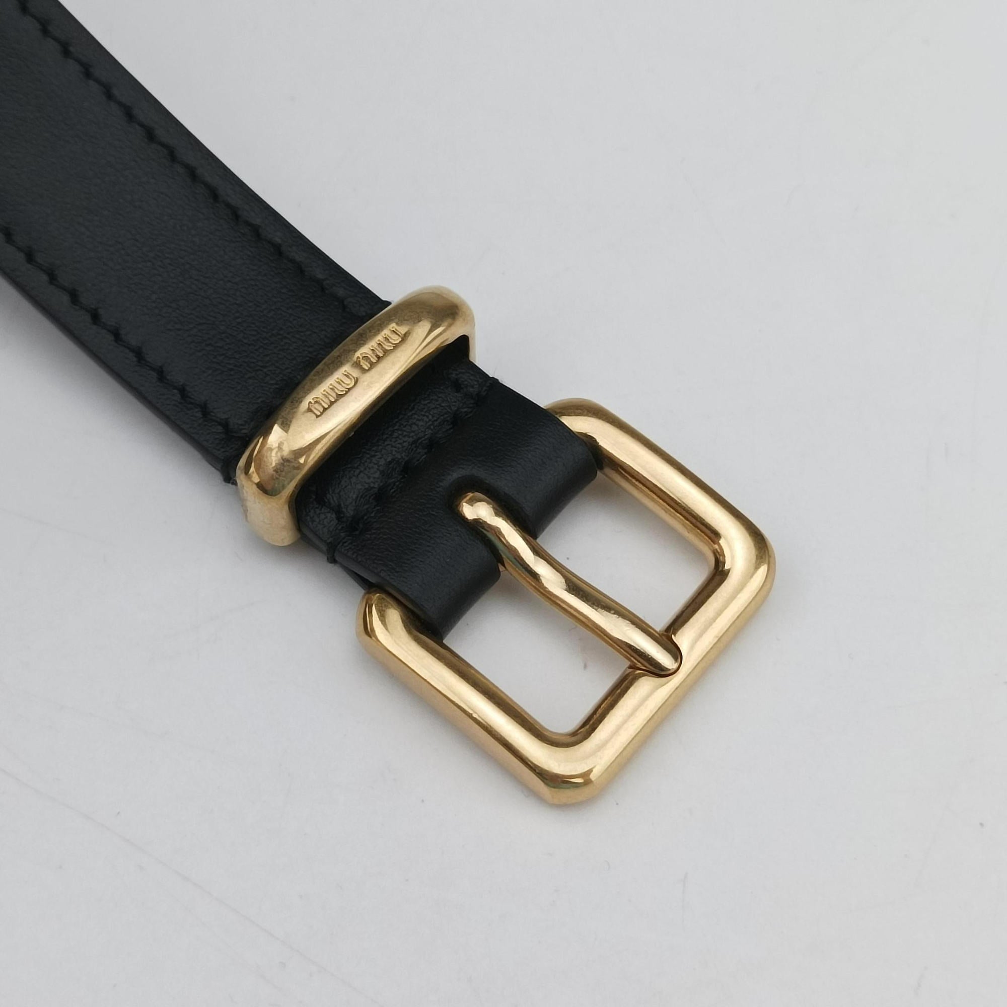 Pre-owned Miu Miu Logo belt Black leather  bum bag/waist bag | stylenewstar