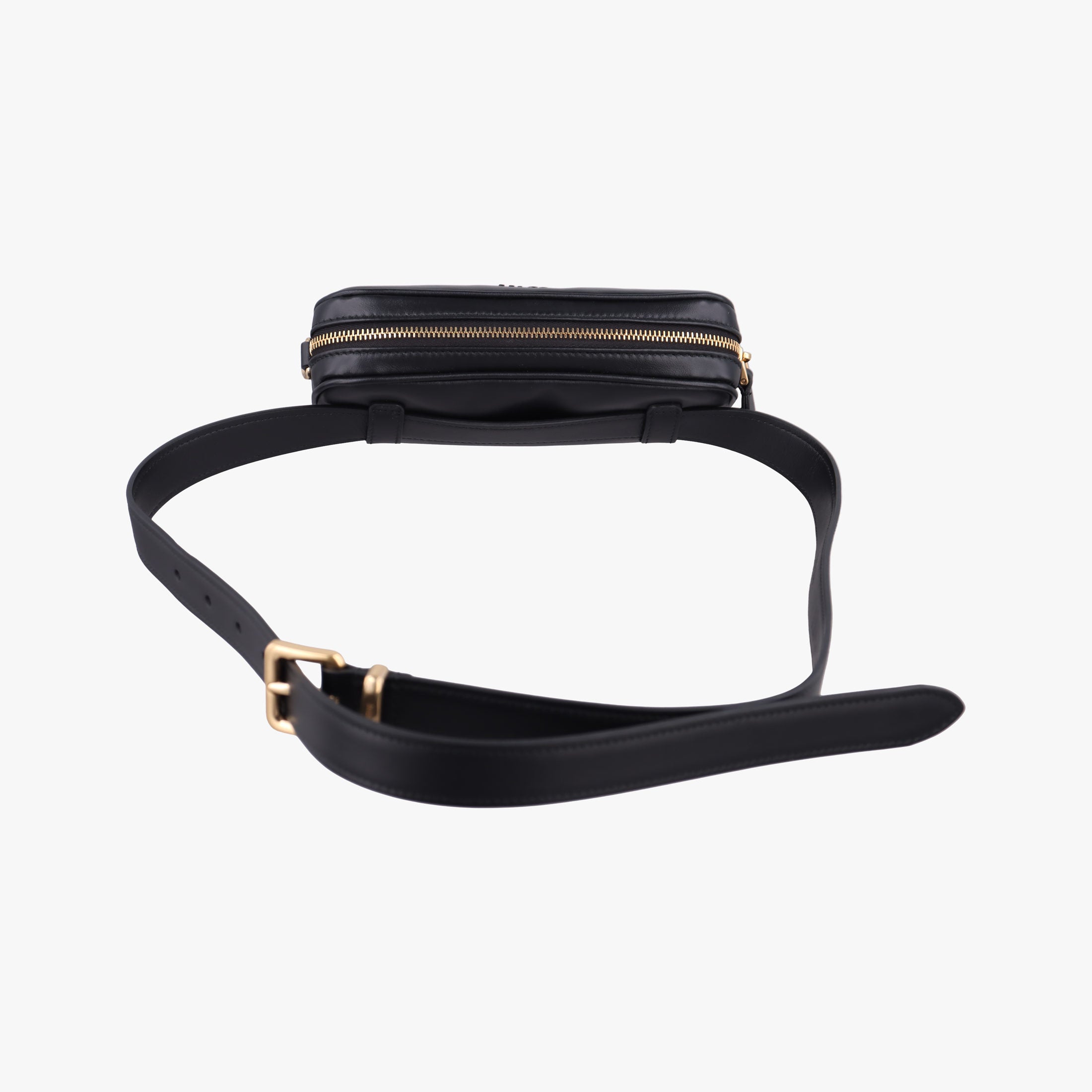 Pre-owned Miu Miu Logo belt Black leather  bum bag/waist bag | stylenewstar