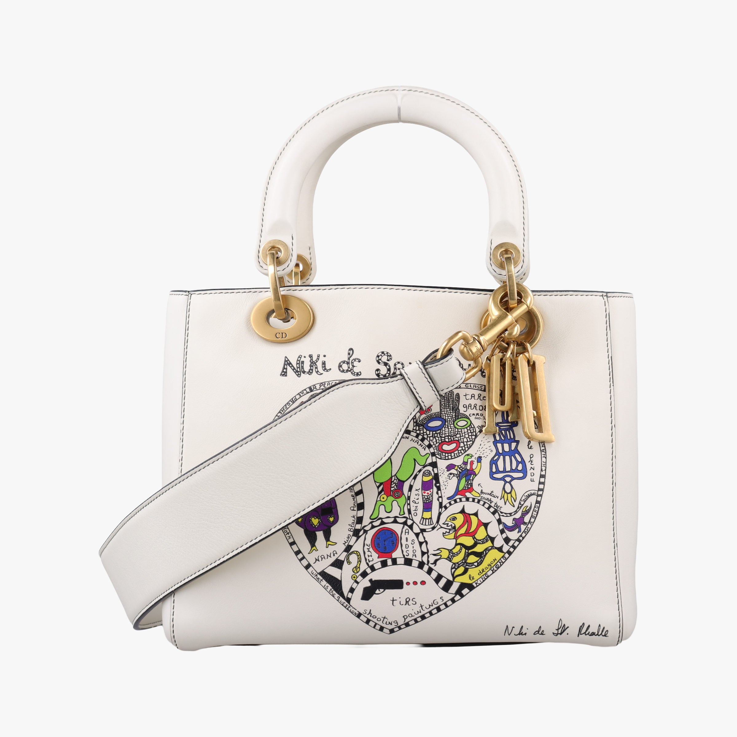 Pre-owned Christian Dior Niki de Saint Phalle Lady Dior White×Multicolour Leather  shoulderbag | stylenewstar