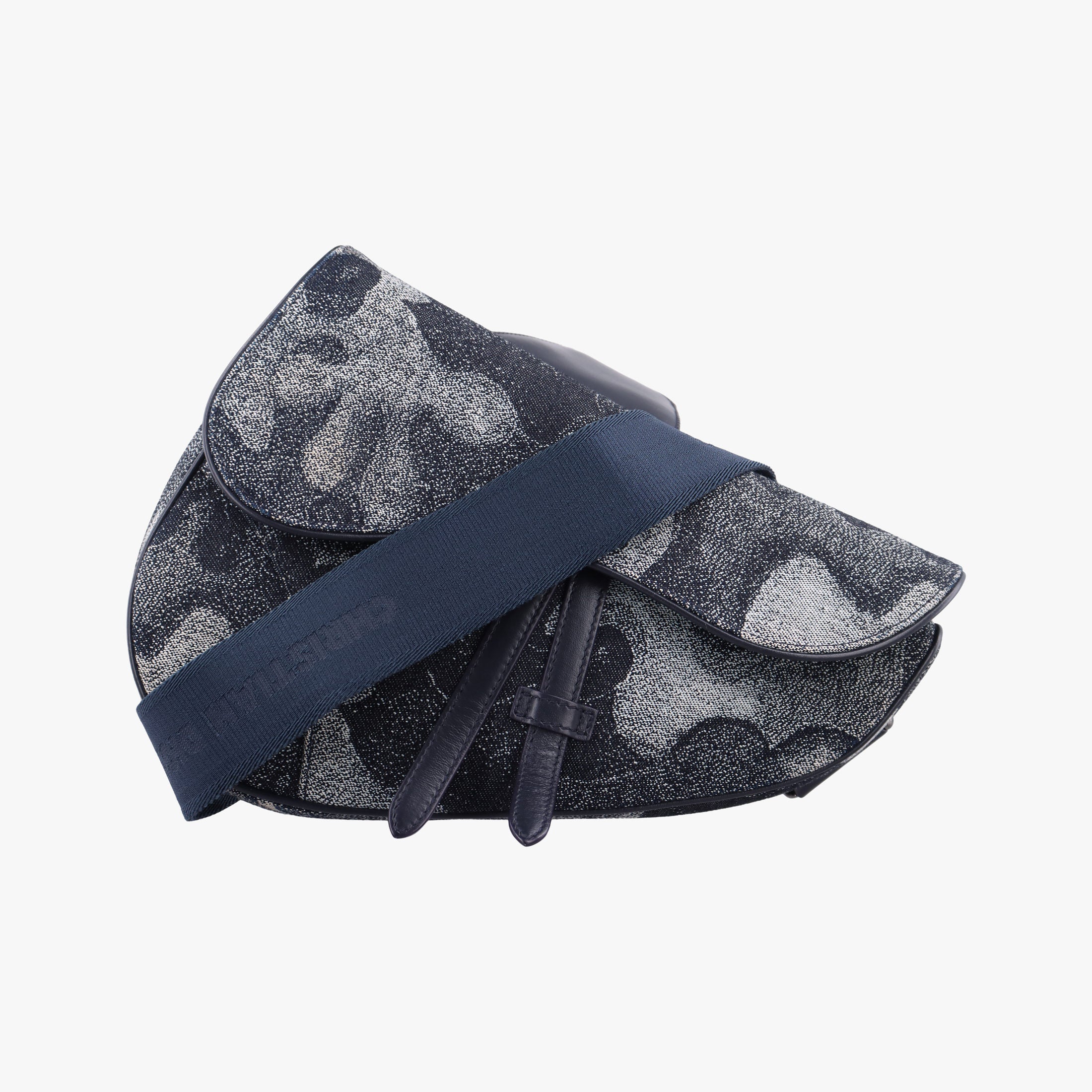 Pre-owned Christian Dior Saddle Navy×white Canvas×Leather  bum bag/waist bag | stylenewstar
