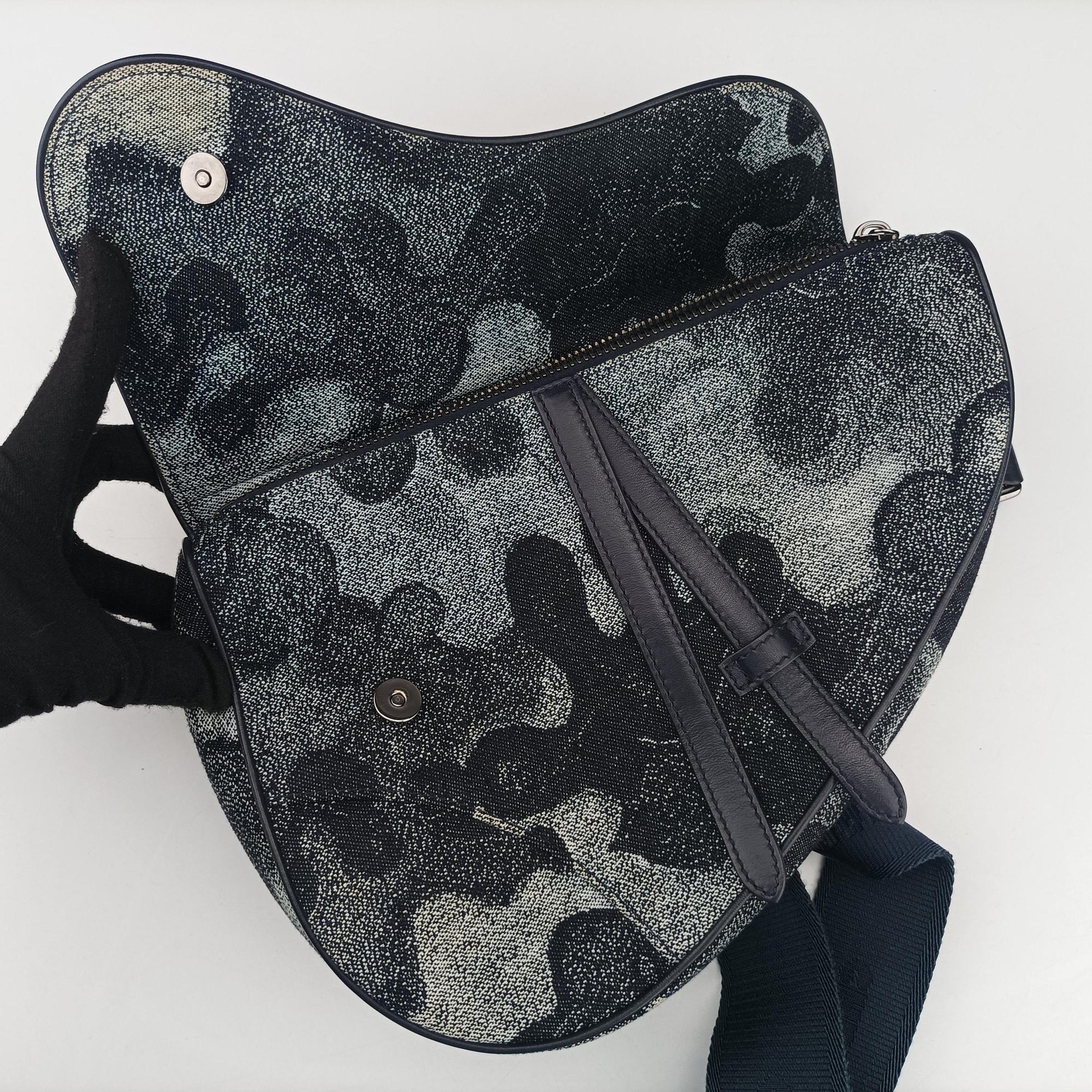 Pre-owned Christian Dior Saddle Navy×white Canvas×Leather  bum bag/waist bag | stylenewstar