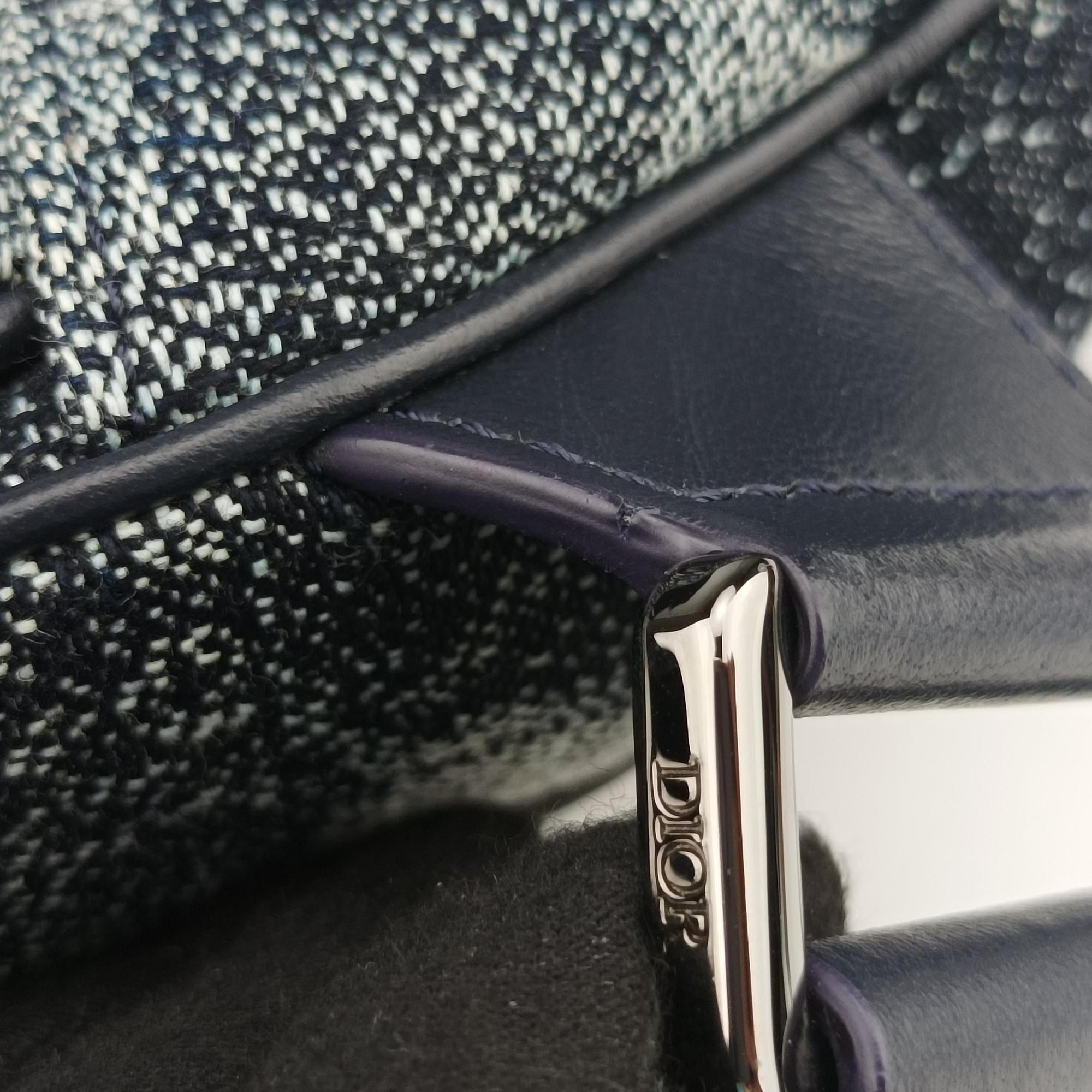 Pre-owned Christian Dior Saddle Navy×white Canvas×Leather  bum bag/waist bag | stylenewstar
