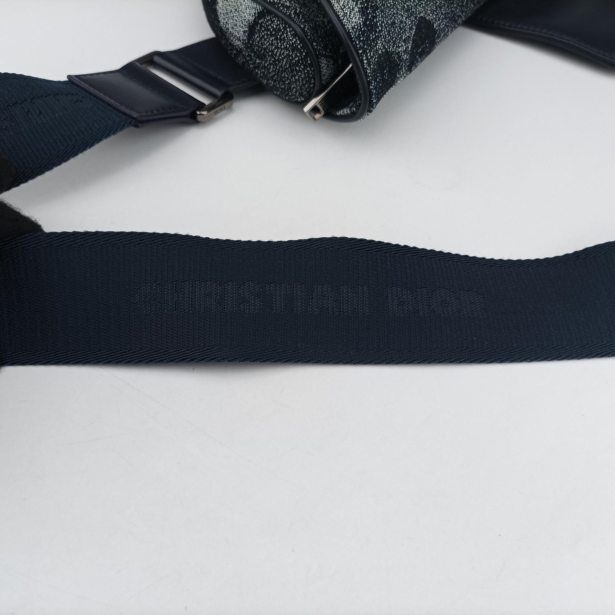 Pre-owned Christian Dior Saddle Navy×white Canvas×Leather  bum bag/waist bag | stylenewstar