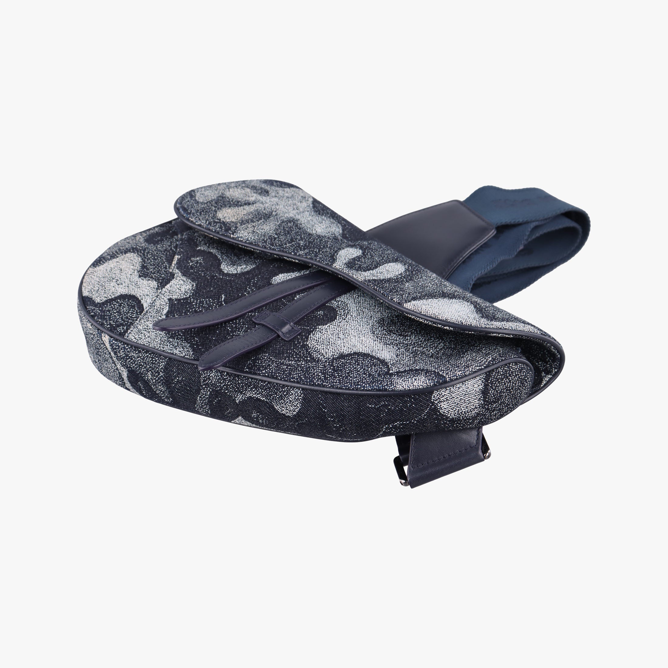 Pre-owned Christian Dior Saddle Navy×white Canvas×Leather  bum bag/waist bag | stylenewstar