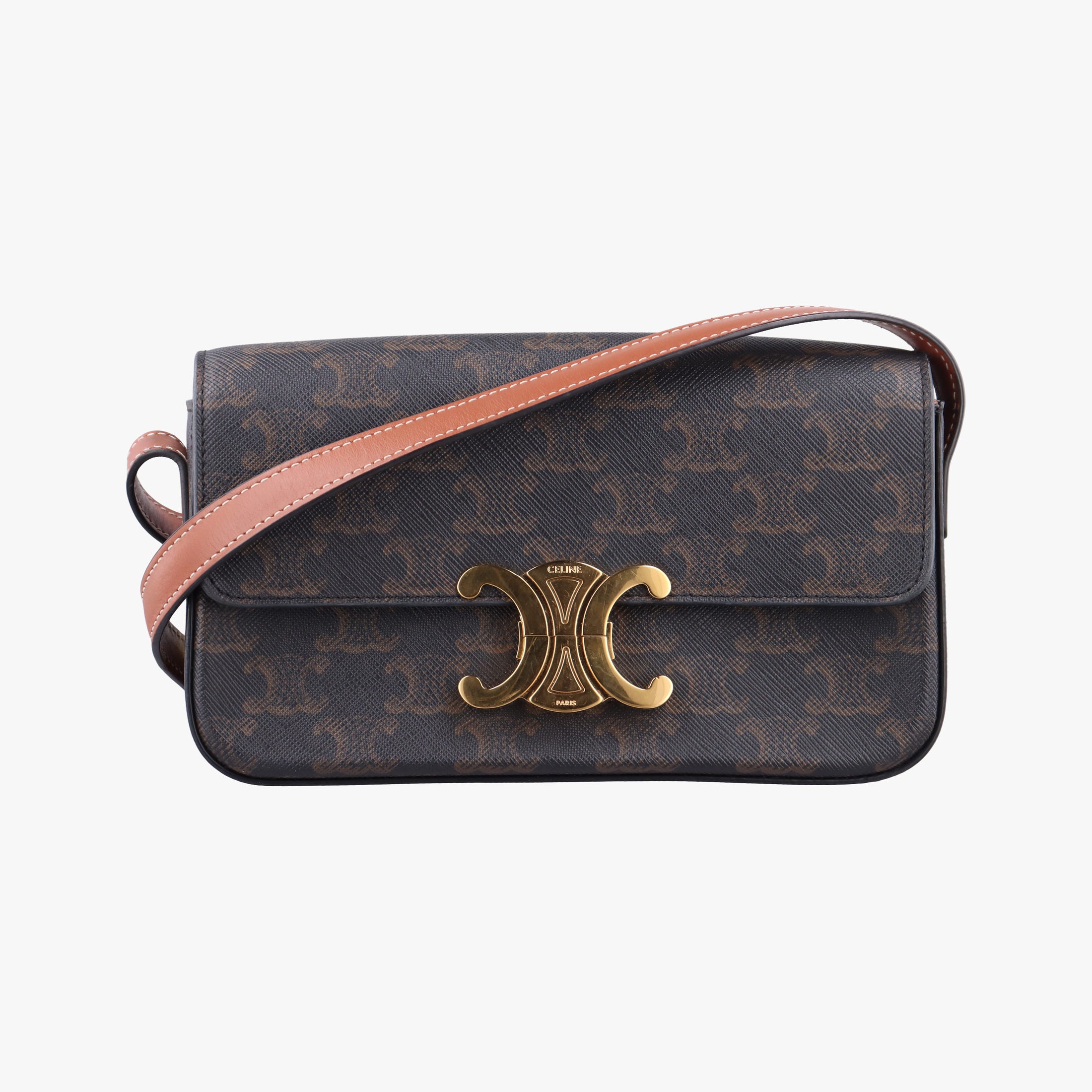 Pre-owned Celine Claude Triomphe Brown PVC coated canvas  shoulderbag | stylenewstar