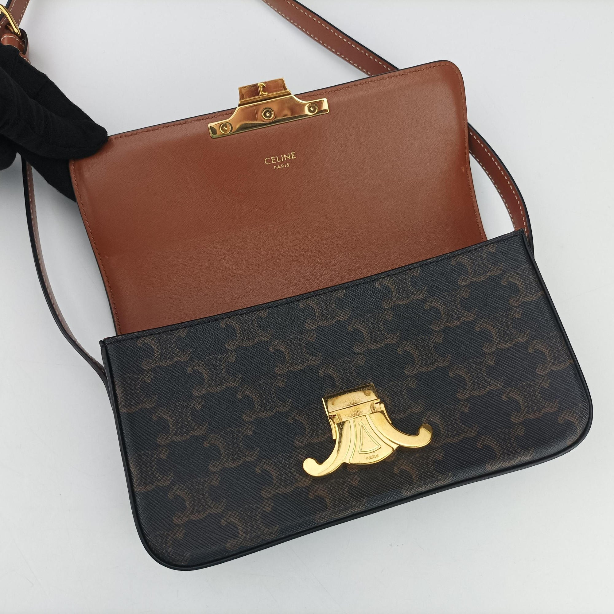 Pre-owned Celine Claude Triomphe Brown PVC coated canvas  shoulderbag | stylenewstar