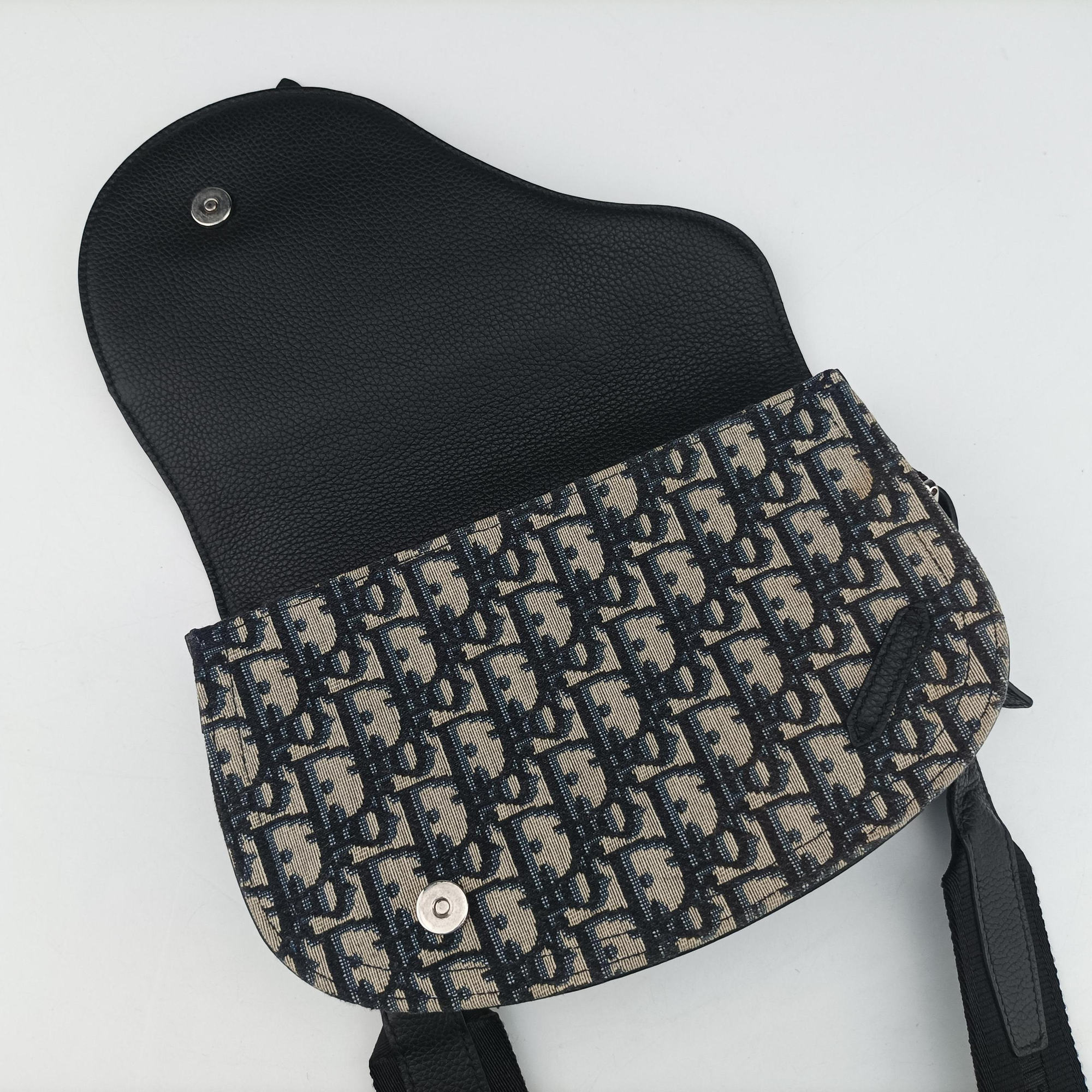 Pre-owned Christian Dior Saddle Pouch Navy×Black Jacquard×Leather  bum bag/waist bag | stylenewstar