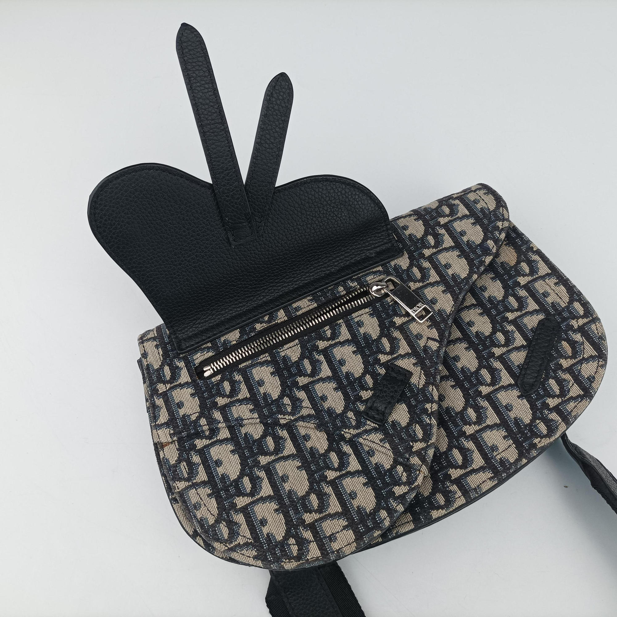 Pre-owned Christian Dior Saddle Pouch Navy×Black Jacquard×Leather  bum bag/waist bag | stylenewstar