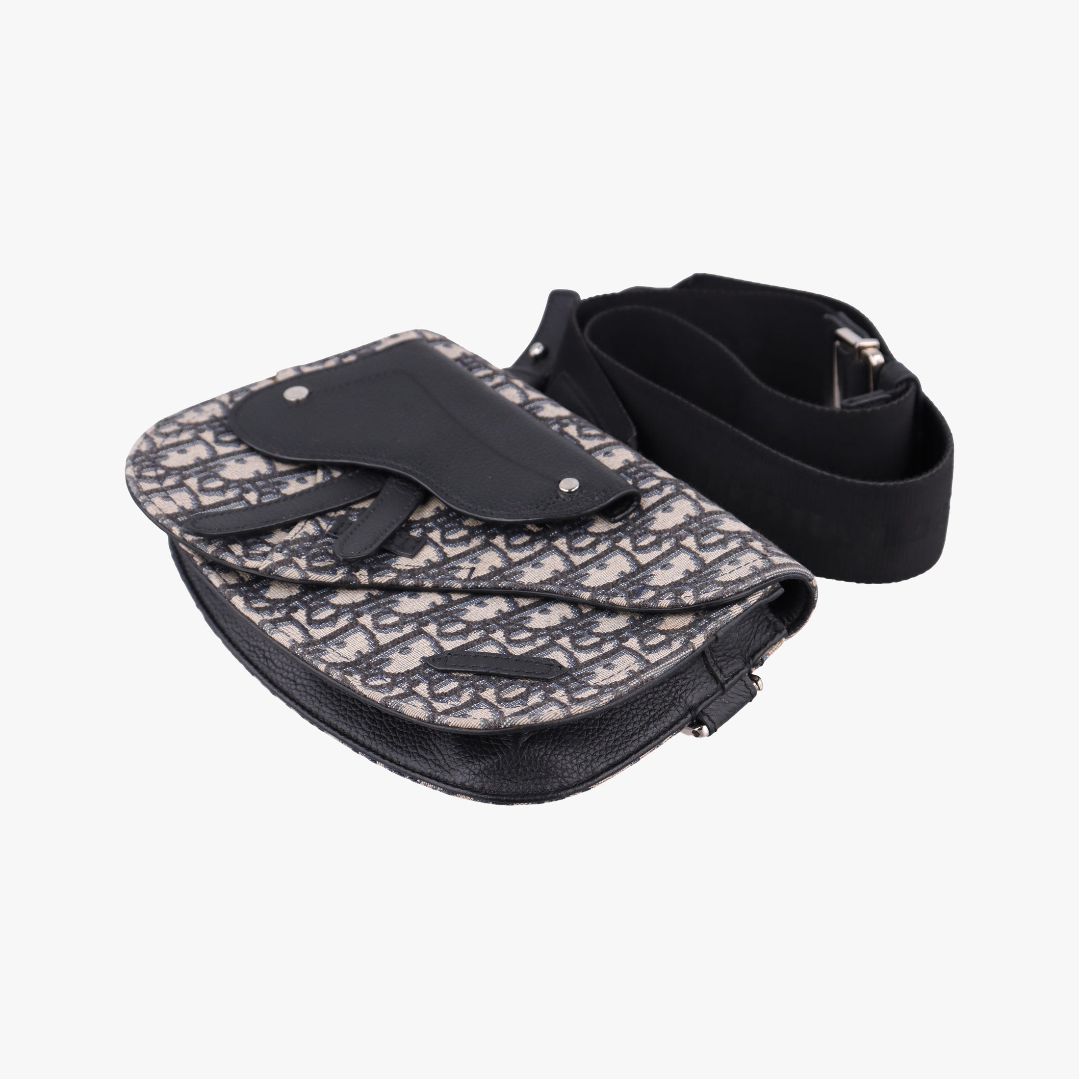 Pre-owned Christian Dior Saddle Pouch Navy×Black Jacquard×Leather  bum bag/waist bag | stylenewstar