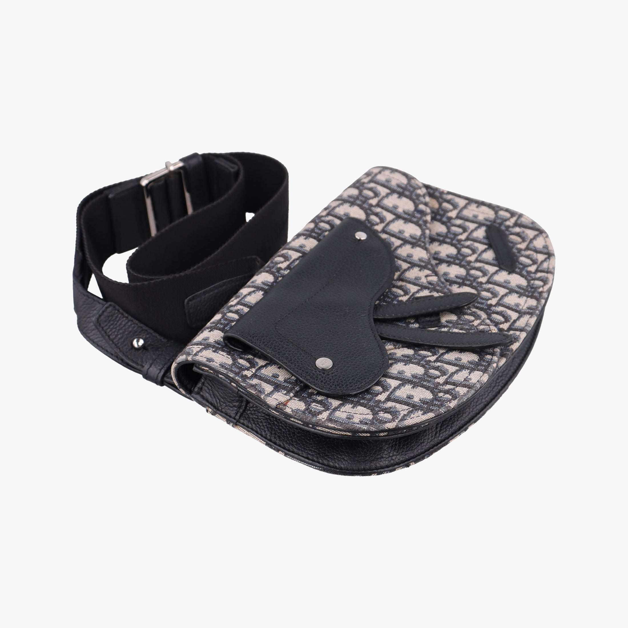 Pre-owned Christian Dior Saddle Pouch Navy×Black Jacquard×Leather  bum bag/waist bag | stylenewstar