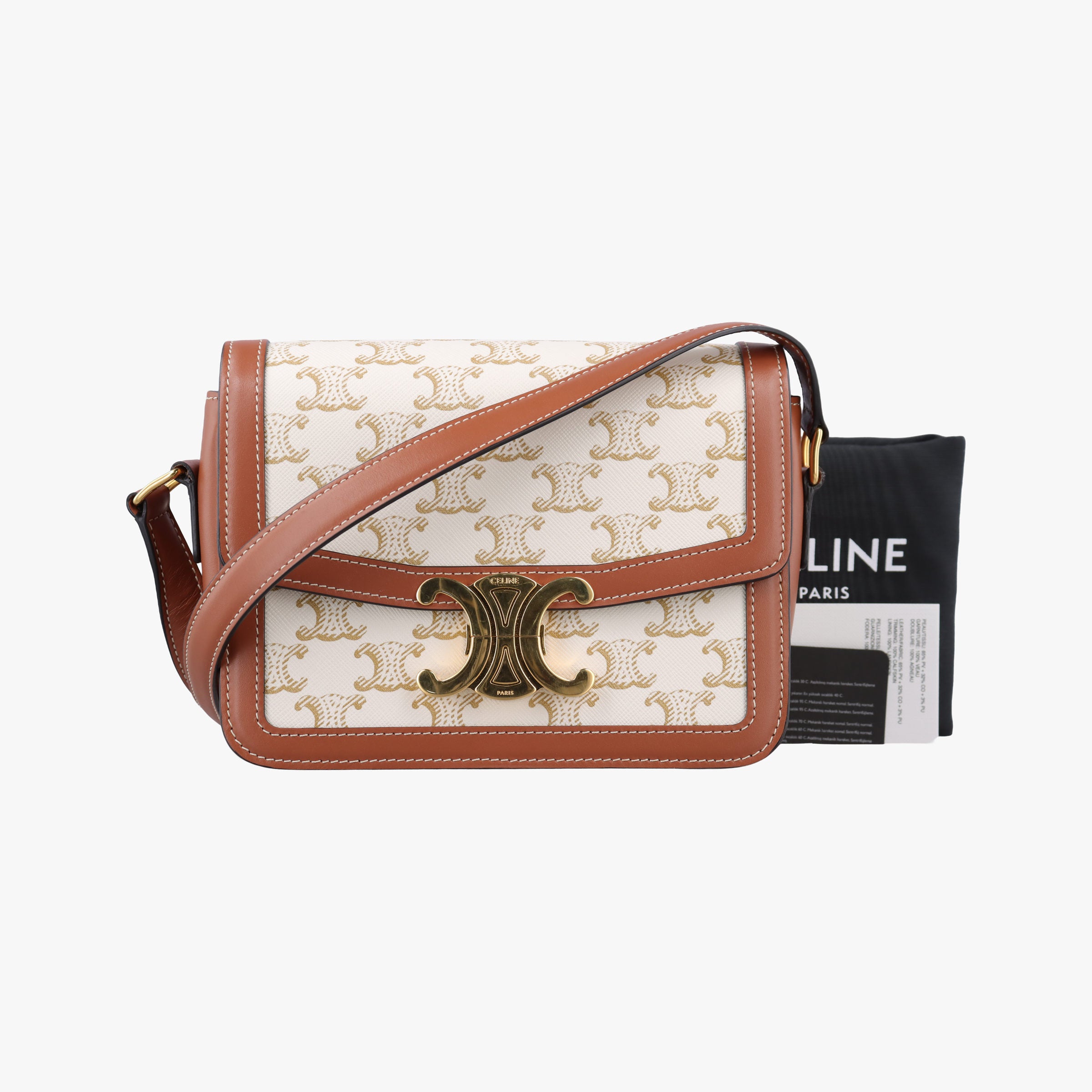 Pre-owned Celine Teen Triomphe White×brown PVC coated canvas  shoulderbag | stylenewstar