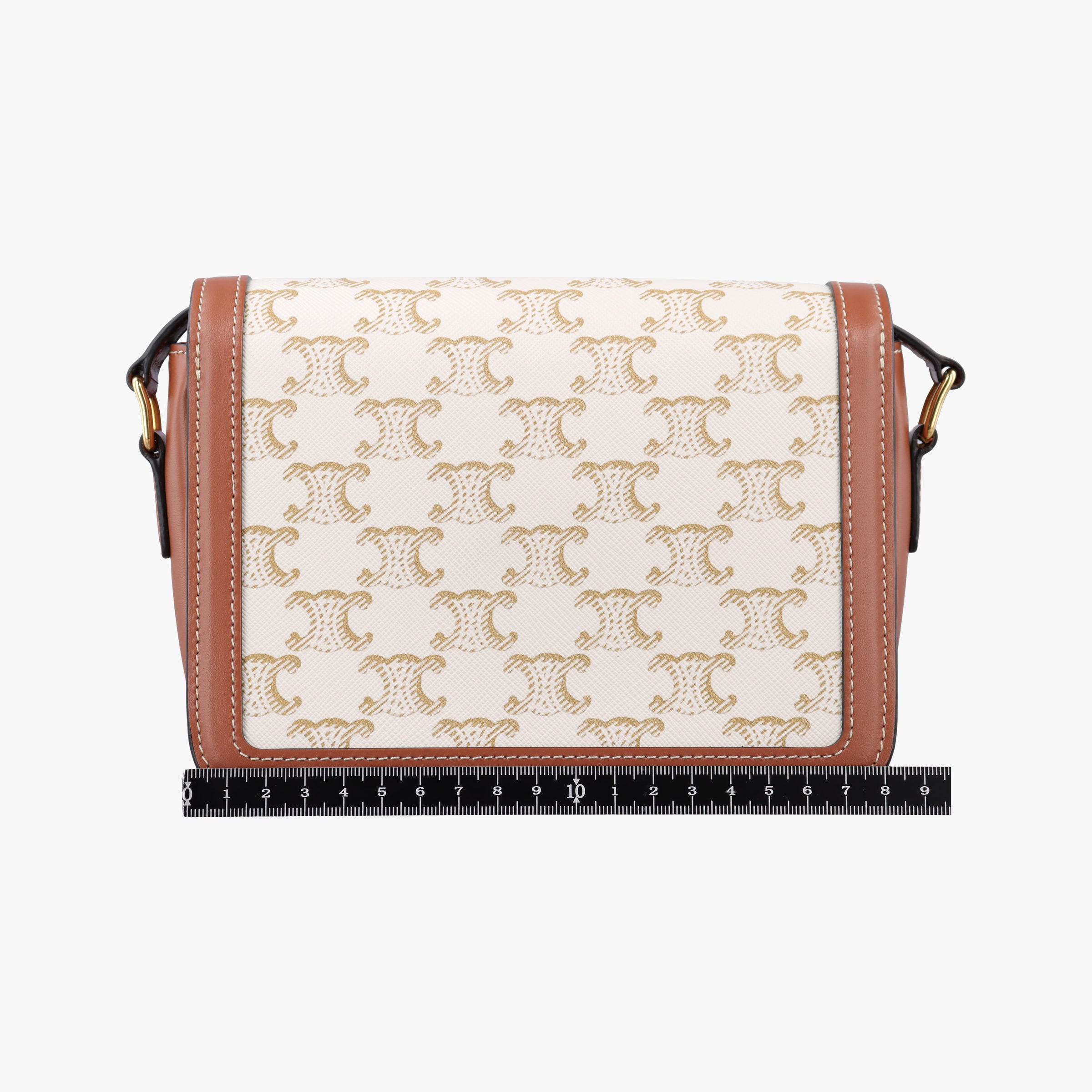 Pre-owned Celine Teen Triomphe White×brown PVC coated canvas  shoulderbag | stylenewstar