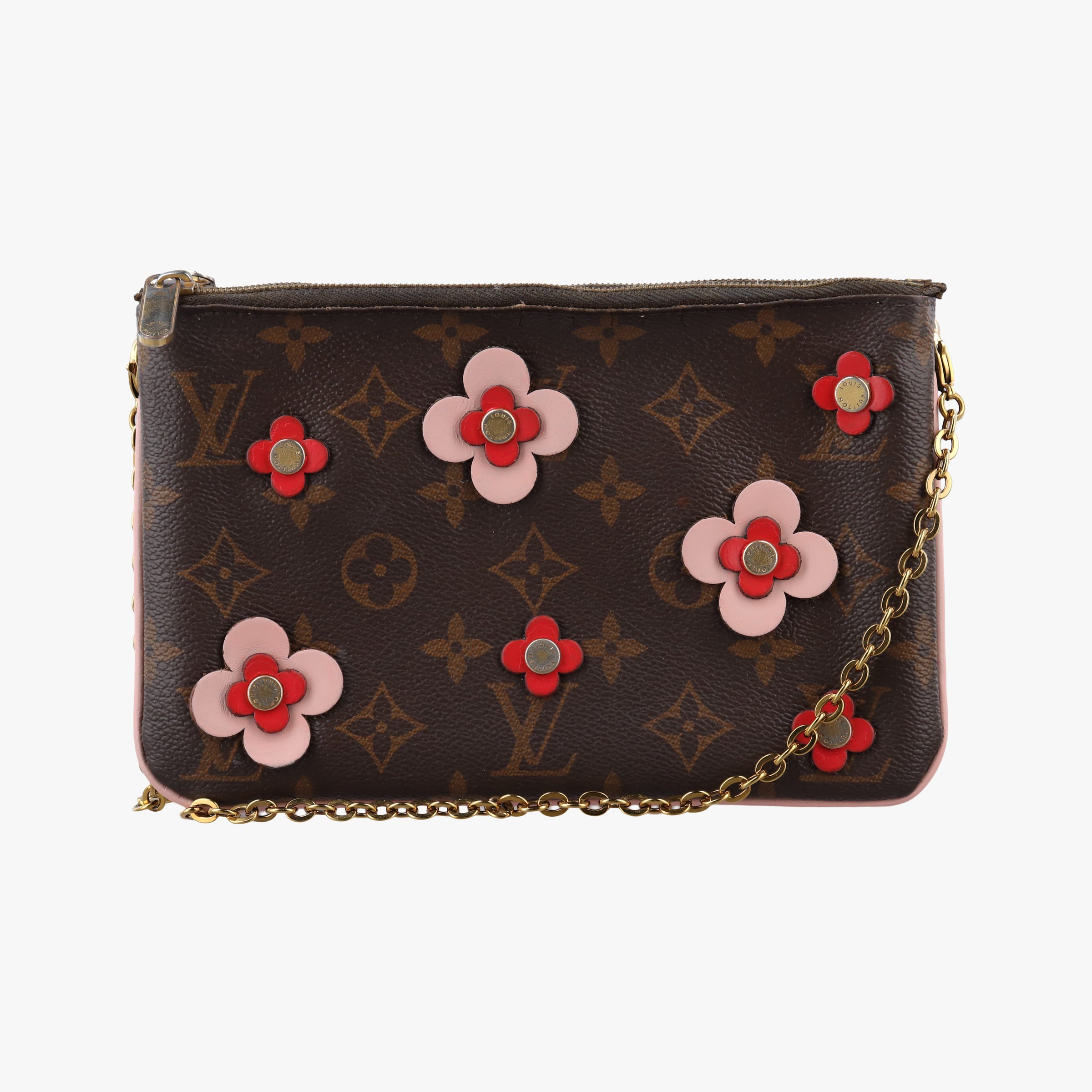 Pre-owned Louis Vuitton Pochette Double Zip Blooming Flowers brown×multicolor Monogram Canvas×calf leather M63905 shoulderbag | stylenewstar