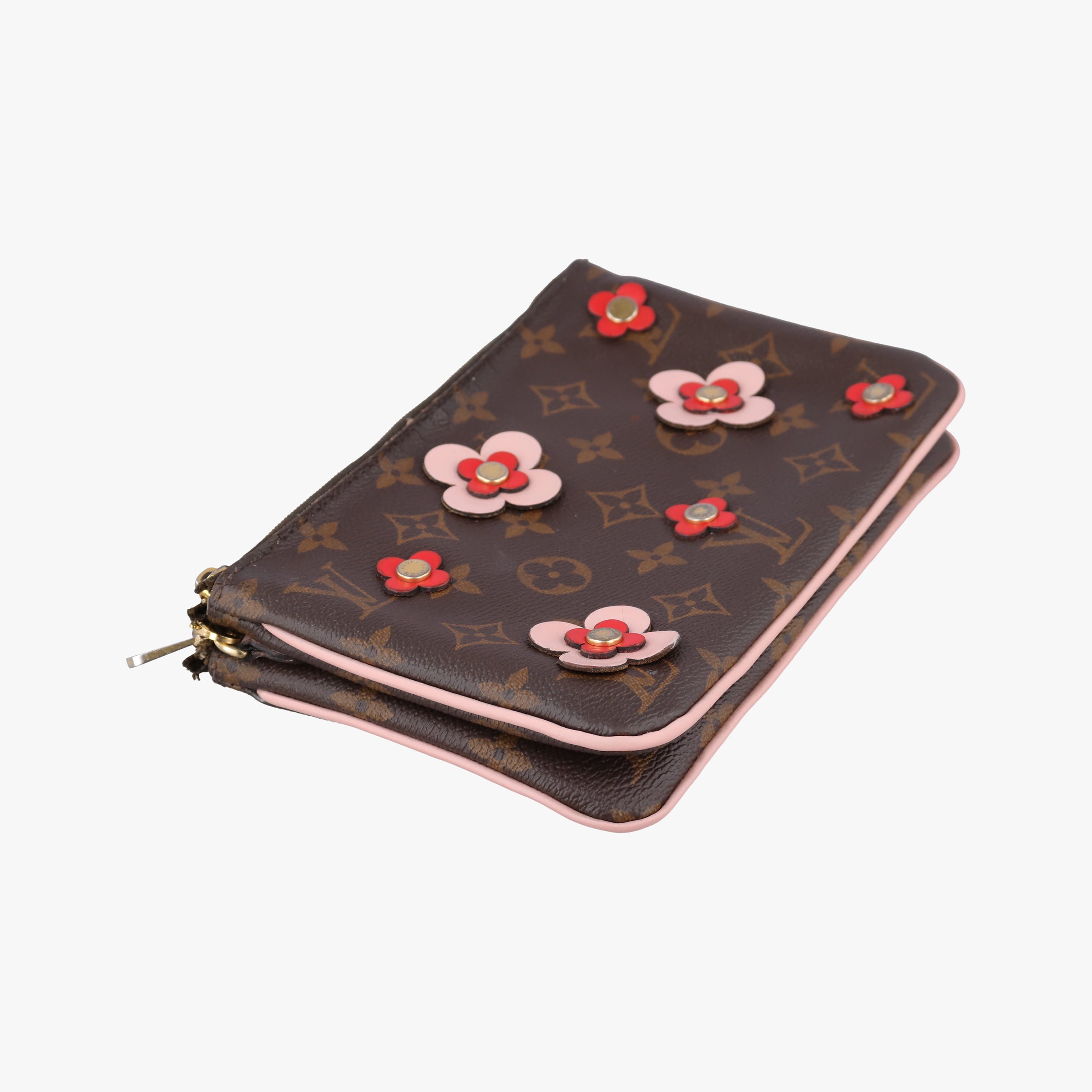 Pre-owned Louis Vuitton Pochette Double Zip Blooming Flowers brown×multicolor Monogram Canvas×calf leather M63905 shoulderbag | stylenewstar