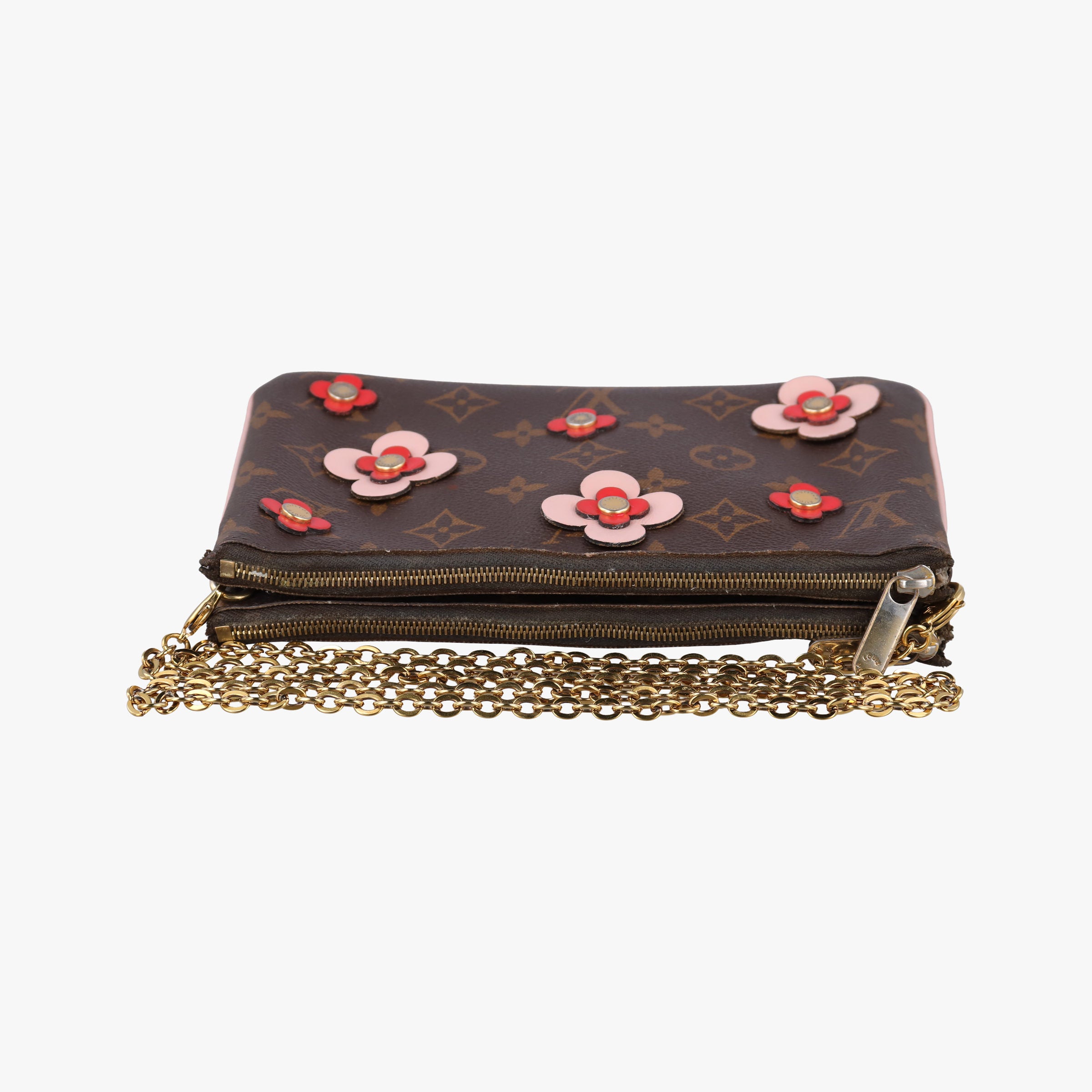 Pre-owned Louis Vuitton Pochette Double Zip Blooming Flowers brown×multicolor Monogram Canvas×calf leather M63905 shoulderbag | stylenewstar