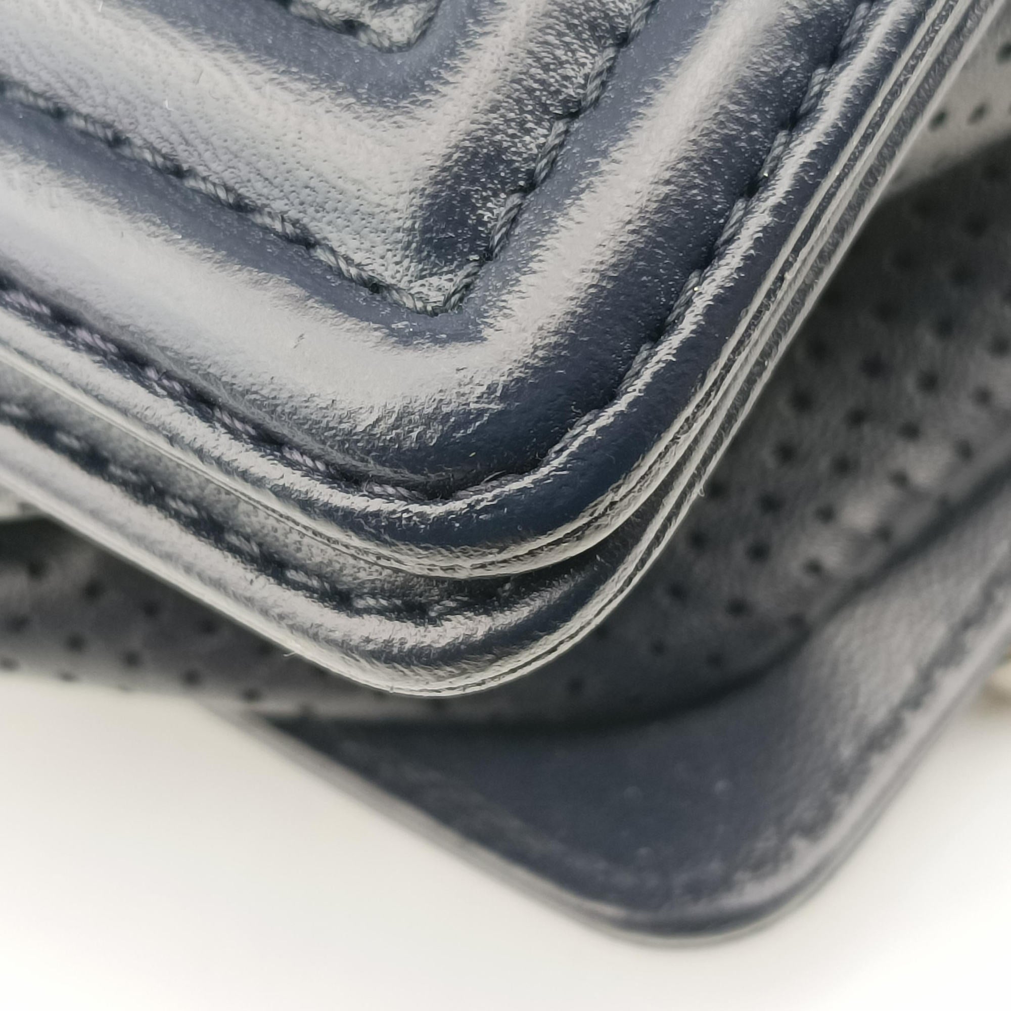Vintage Chanel Boy Chanel Matelasse Coco Mark Navy lambskin A90164 shoulderbag | stylenewstar