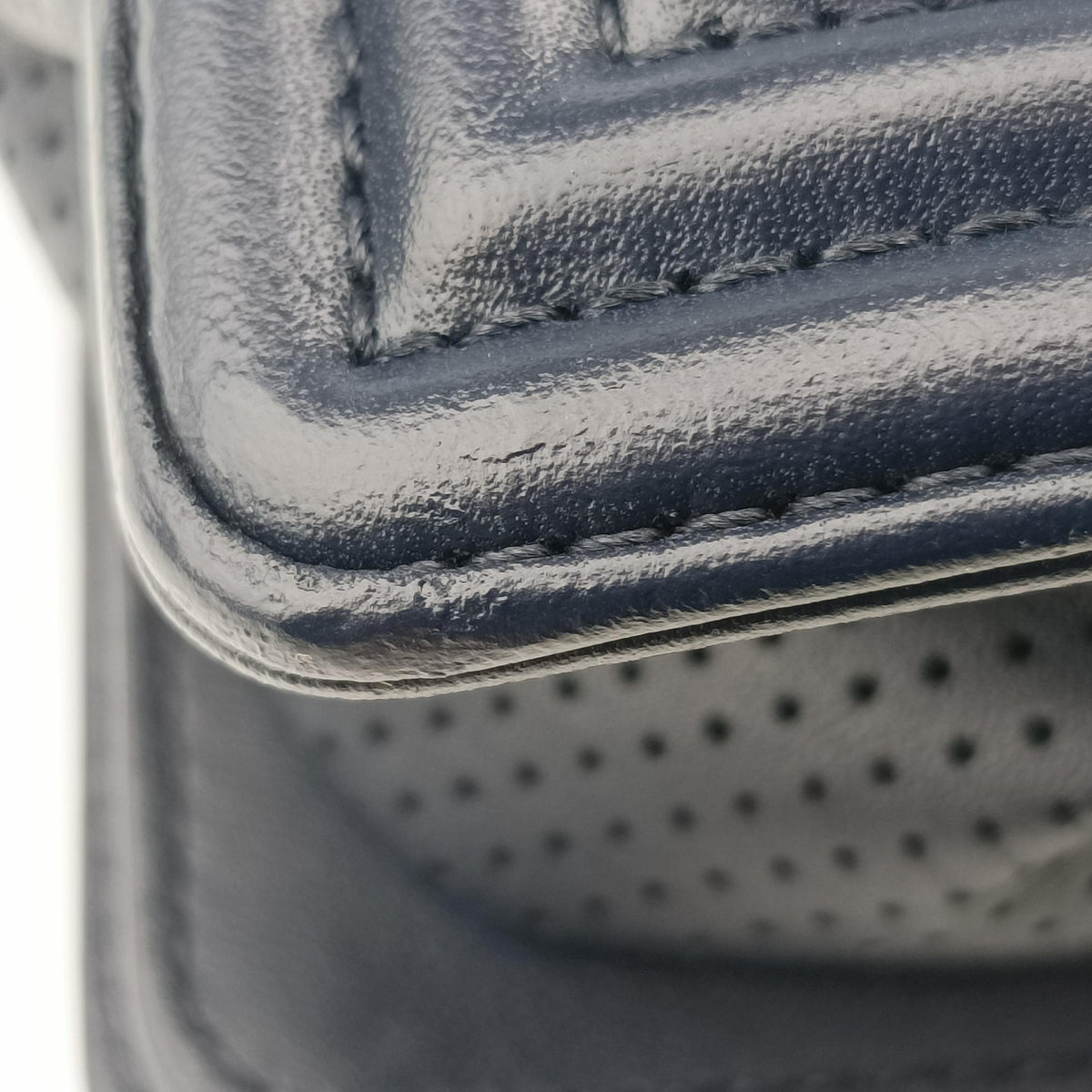 Vintage Chanel Boy Chanel Matelasse Coco Mark Navy lambskin A90164 shoulderbag | stylenewstar