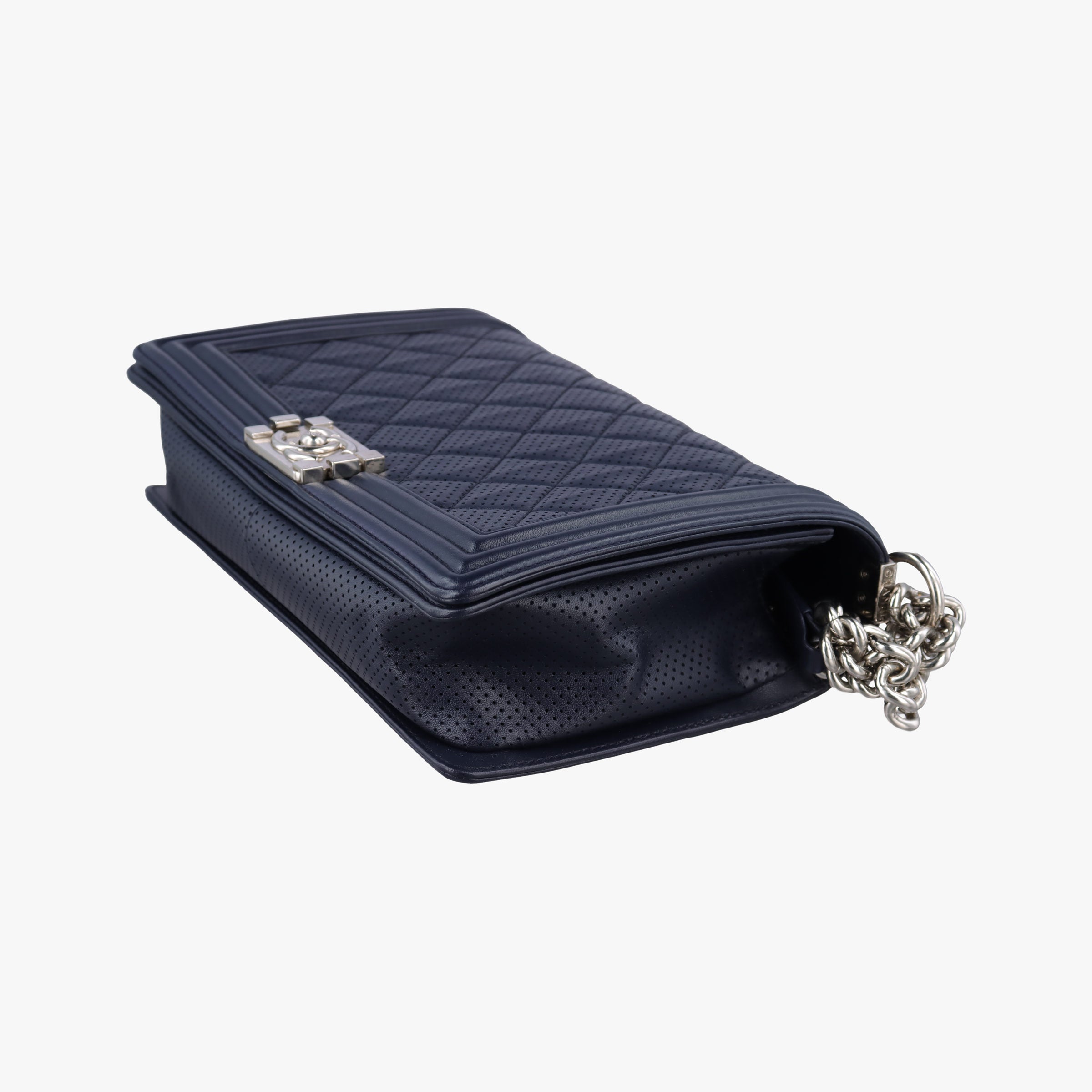 Vintage Chanel Boy Chanel Matelasse Coco Mark Navy lambskin A90164 shoulderbag | stylenewstar