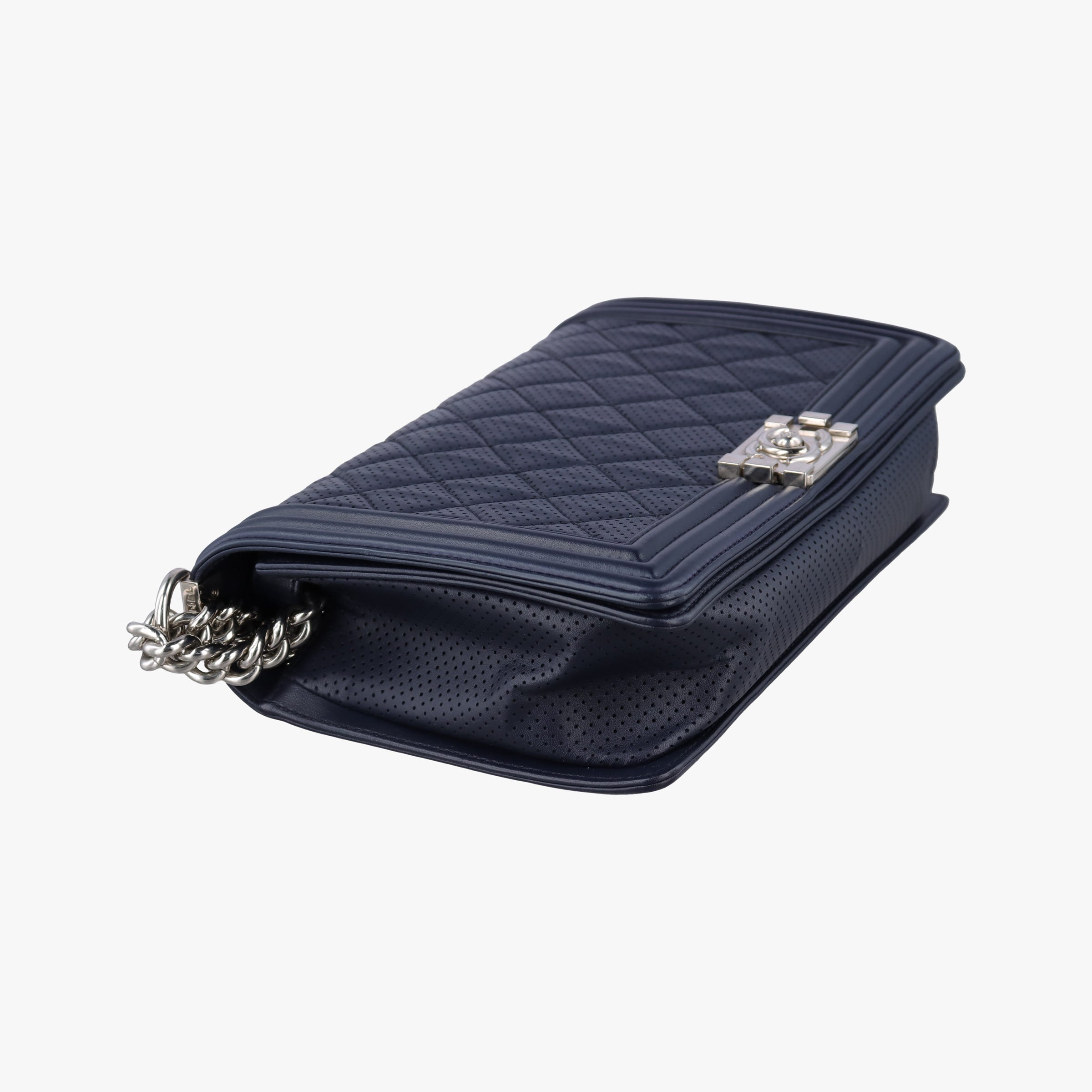 Vintage Chanel Boy Chanel Matelasse Coco Mark Navy lambskin A90164 shoulderbag | stylenewstar