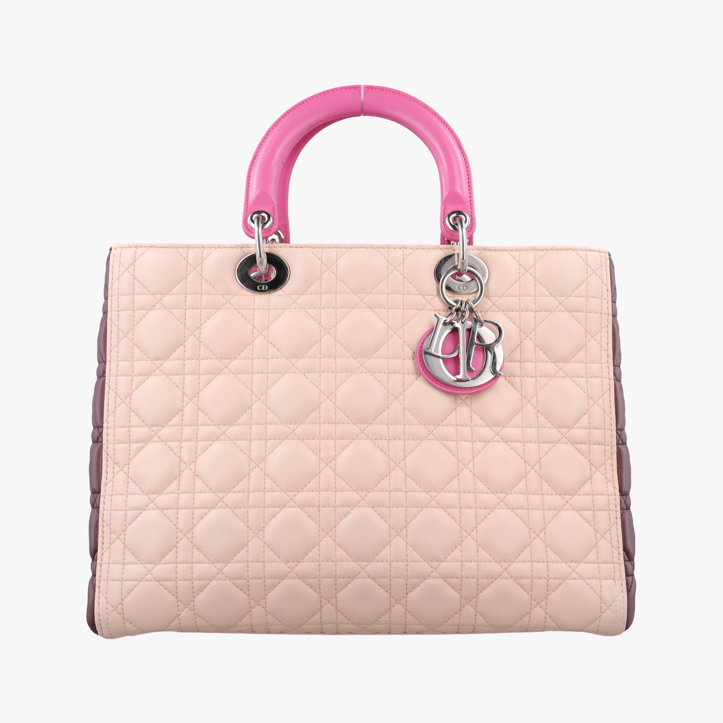 Pre-owned Christian Dior Lady Dior Pink × Bordeaux × Rose Red lambskin  handbag | stylenewstar