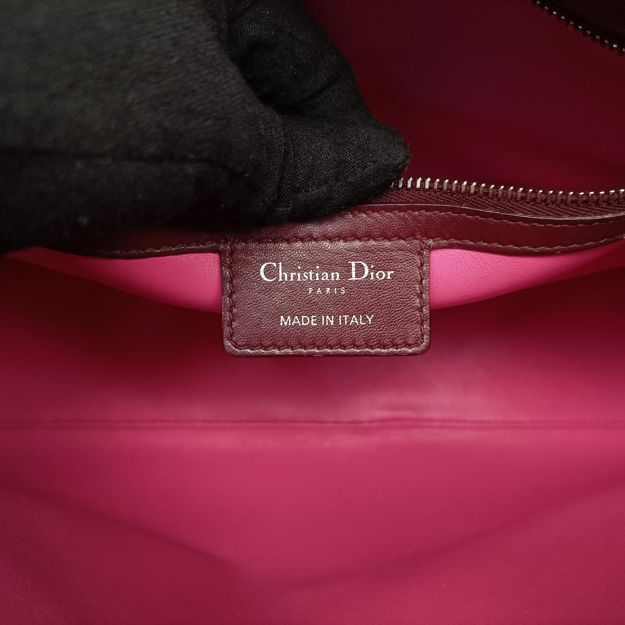 Pre-owned Christian Dior Lady Dior Pink × Bordeaux × Rose Red lambskin  handbag | stylenewstar