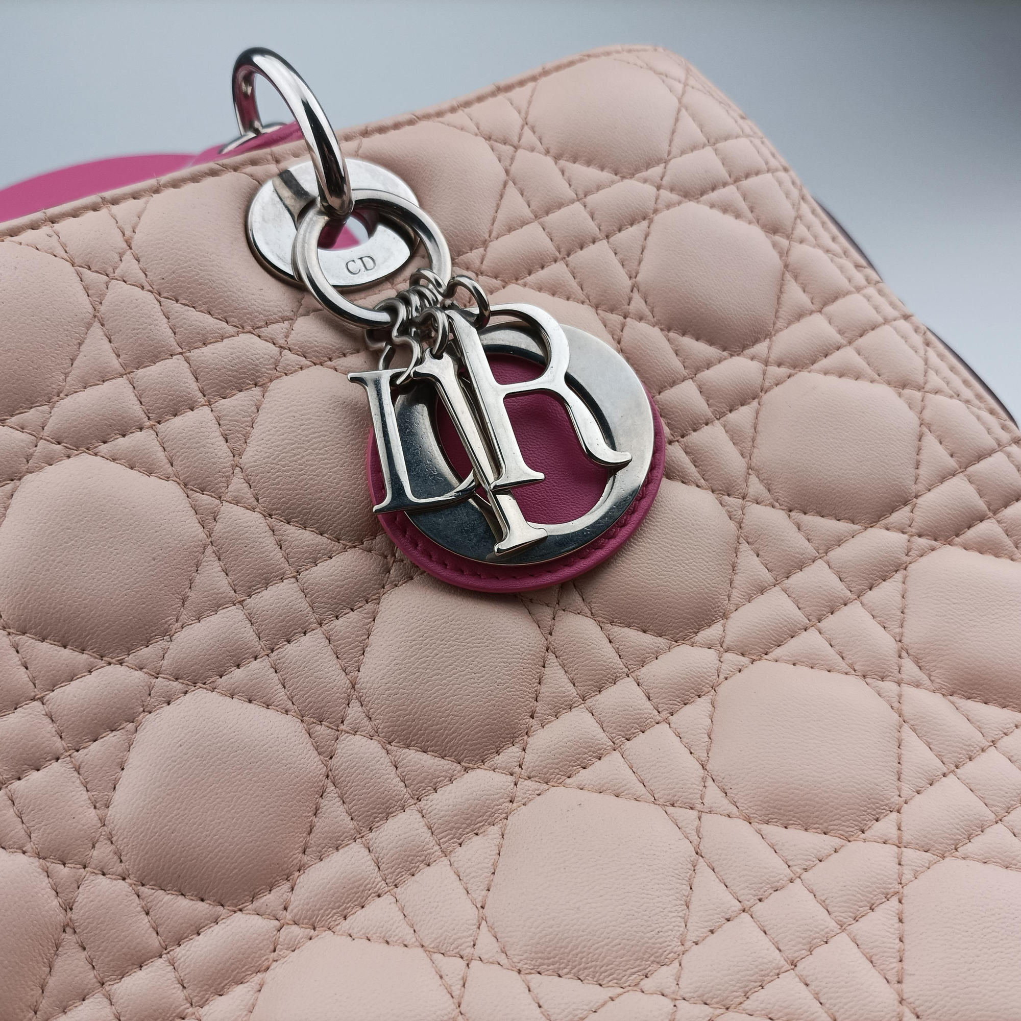 Pre-owned Christian Dior Lady Dior Pink × Bordeaux × Rose Red lambskin  handbag | stylenewstar