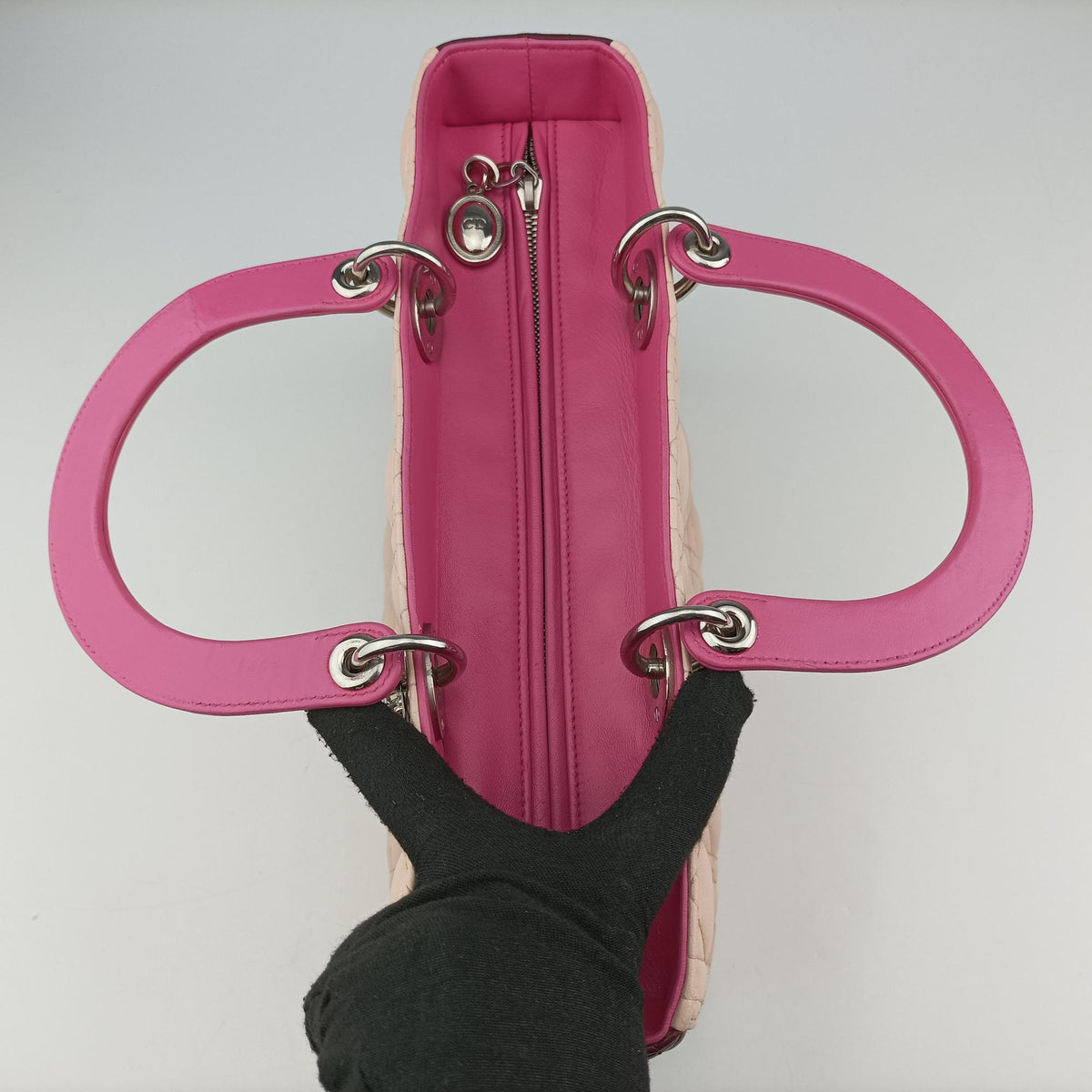 Pre-owned Christian Dior Lady Dior Pink × Bordeaux × Rose Red lambskin  handbag | stylenewstar