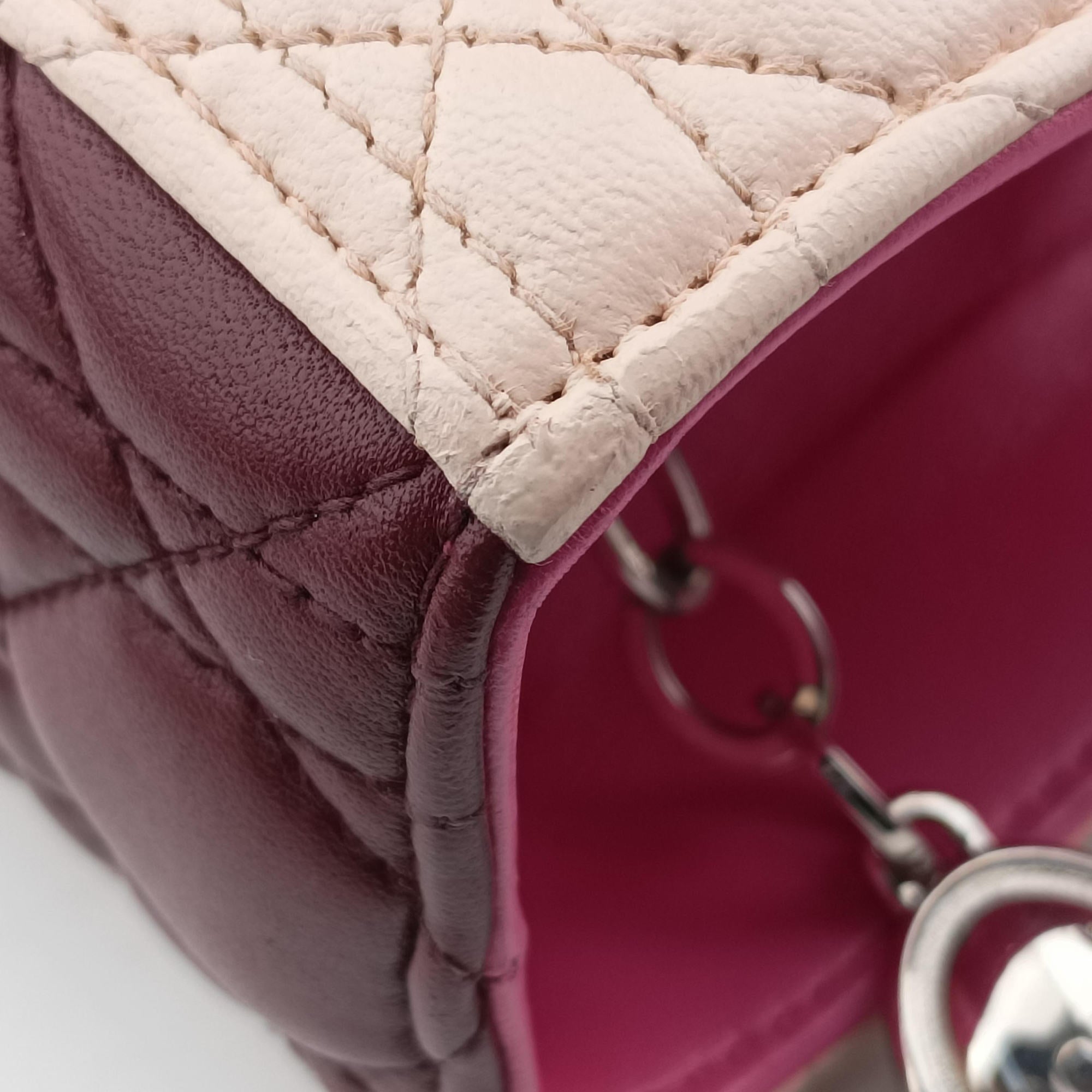 Pre-owned Christian Dior Lady Dior Pink × Bordeaux × Rose Red lambskin  handbag | stylenewstar