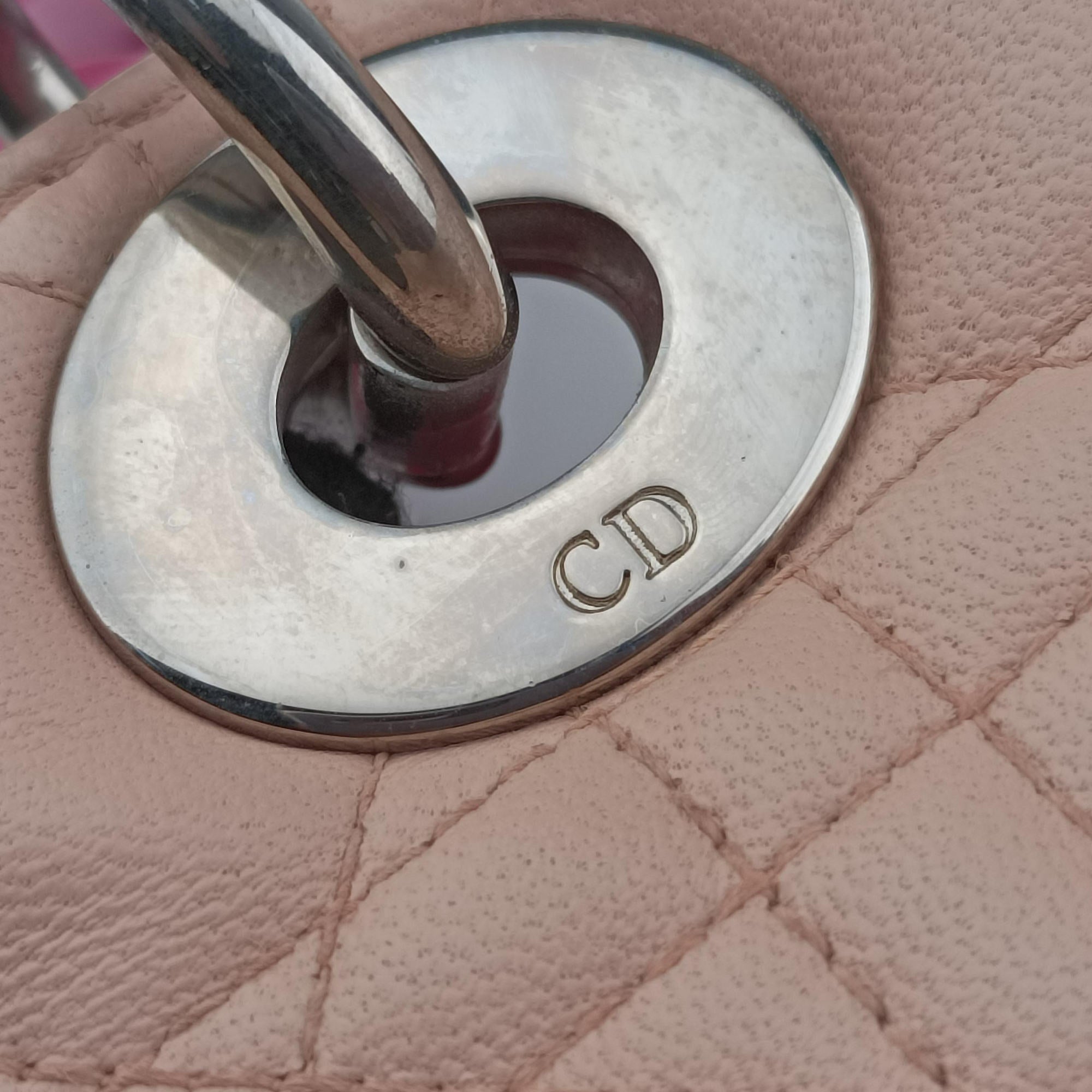 Pre-owned Christian Dior Lady Dior Pink × Bordeaux × Rose Red lambskin  handbag | stylenewstar