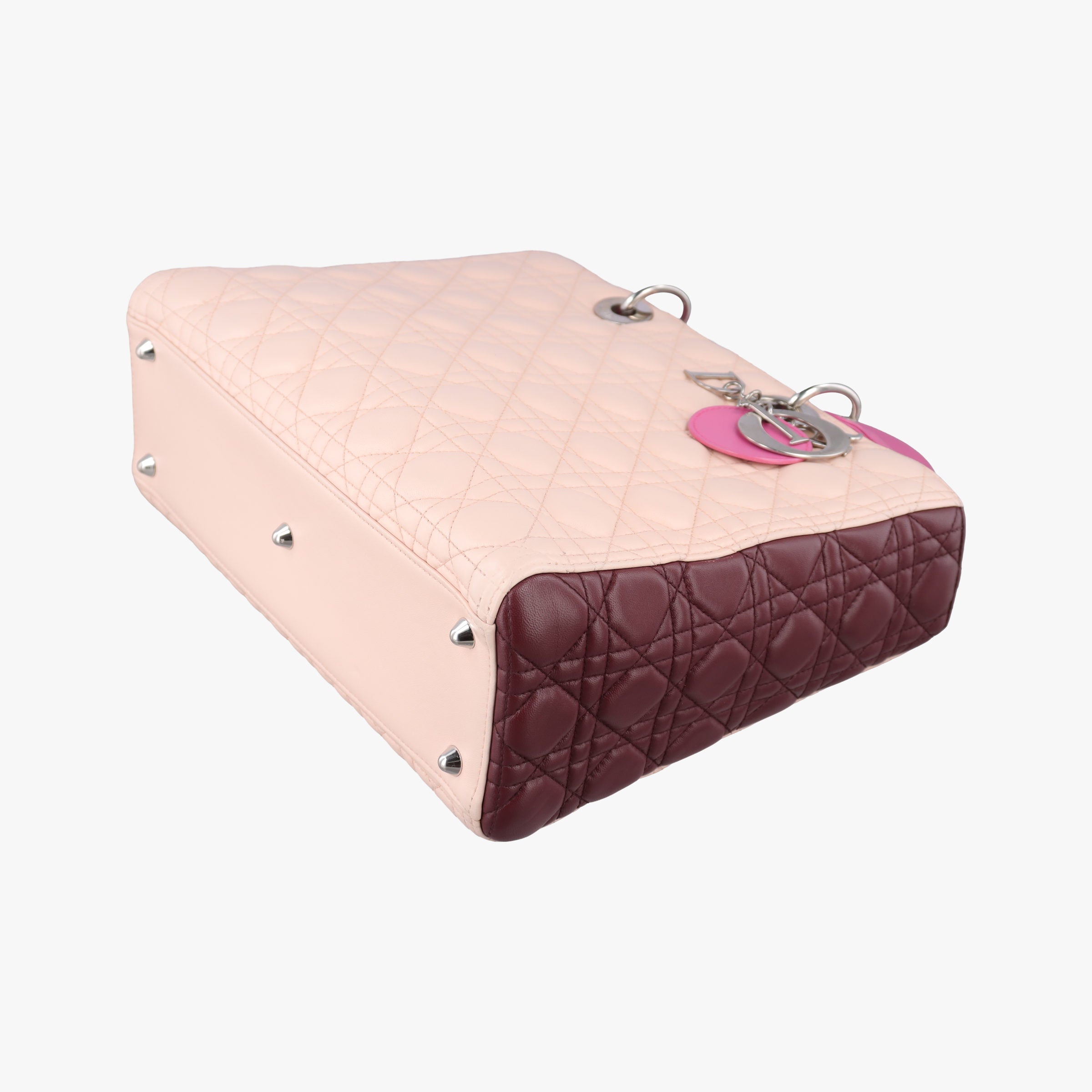 Pre-owned Christian Dior Lady Dior Pink × Bordeaux × Rose Red lambskin  handbag | stylenewstar