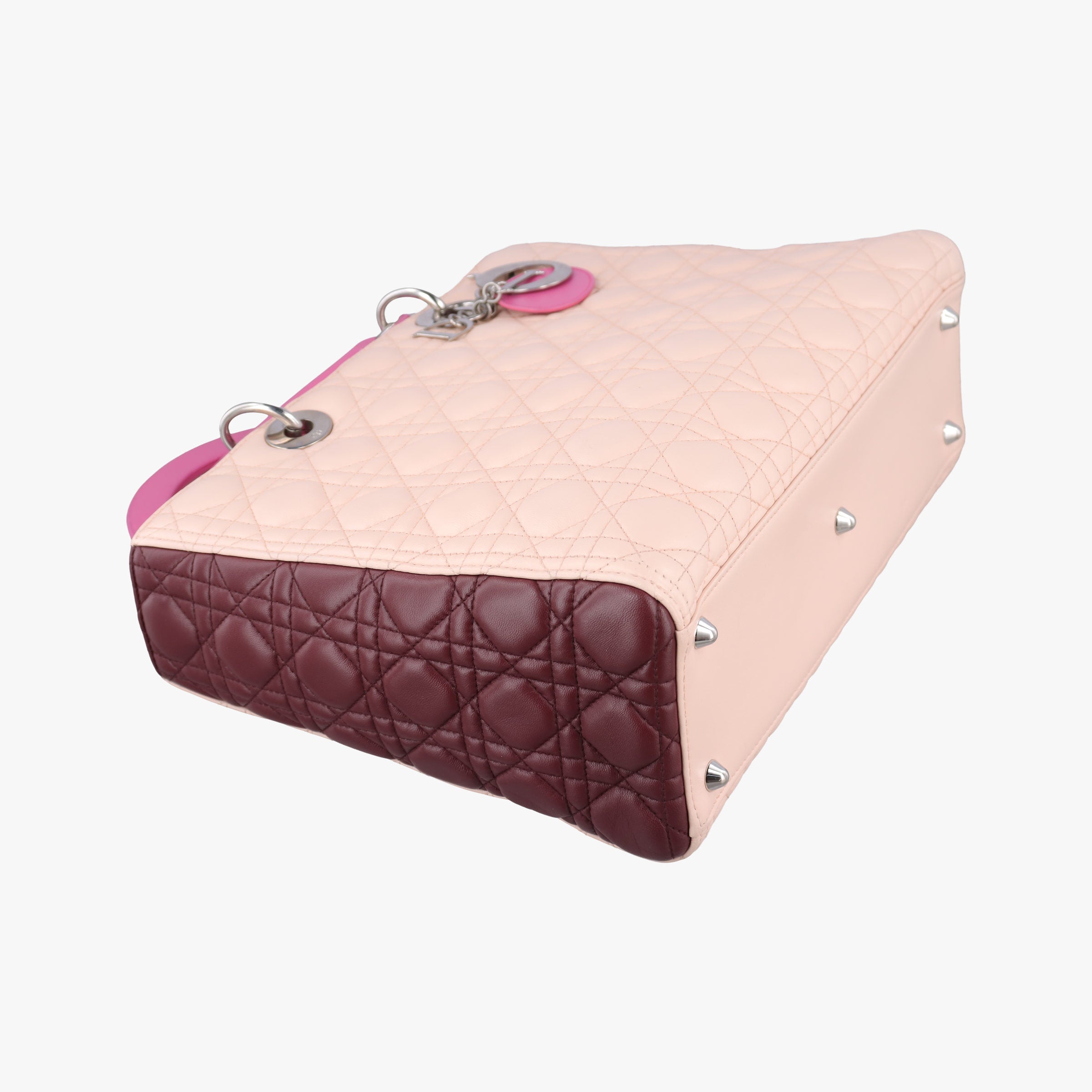 Pre-owned Christian Dior Lady Dior Pink × Bordeaux × Rose Red lambskin  handbag | stylenewstar