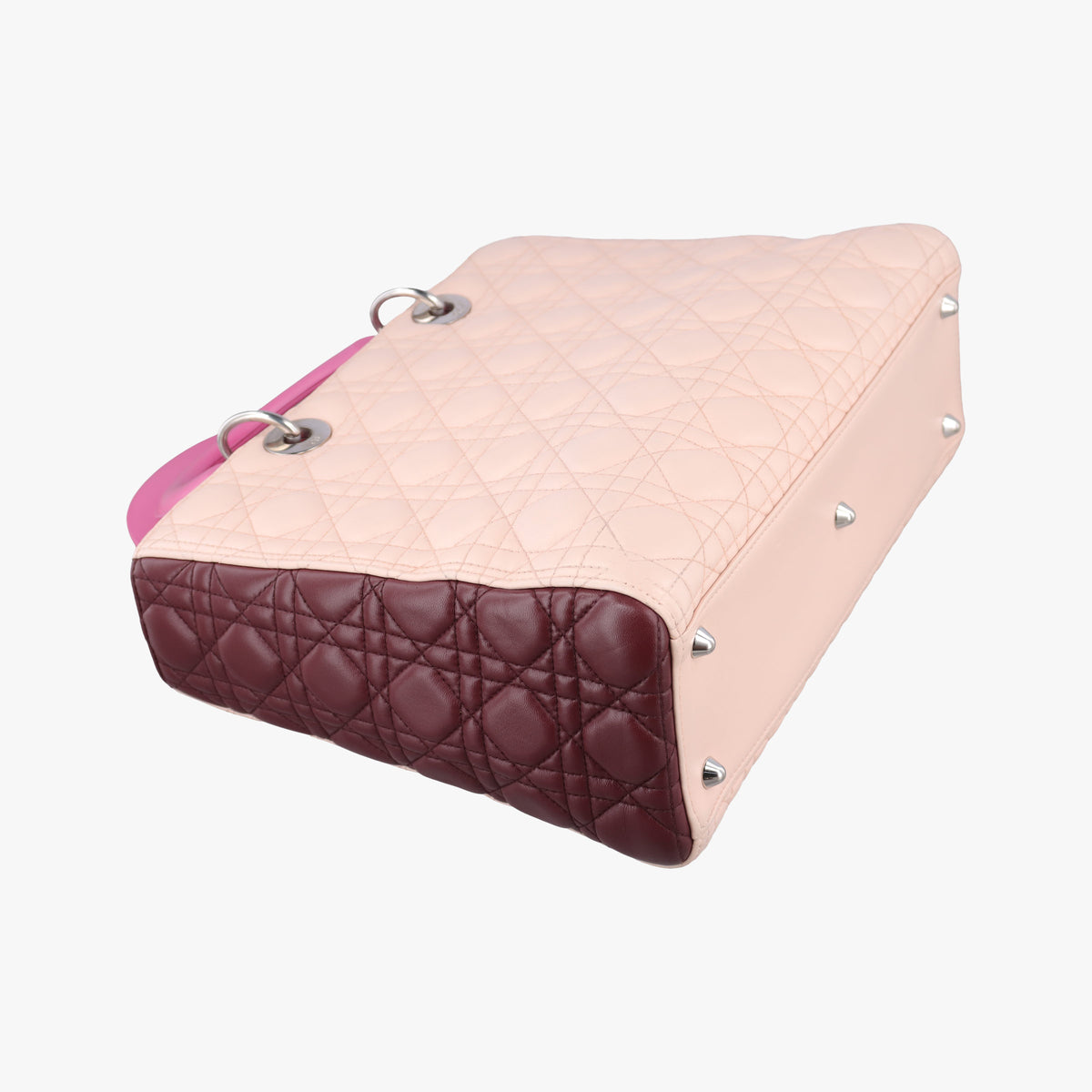 Pre-owned Christian Dior Lady Dior Pink × Bordeaux × Rose Red lambskin  handbag | stylenewstar