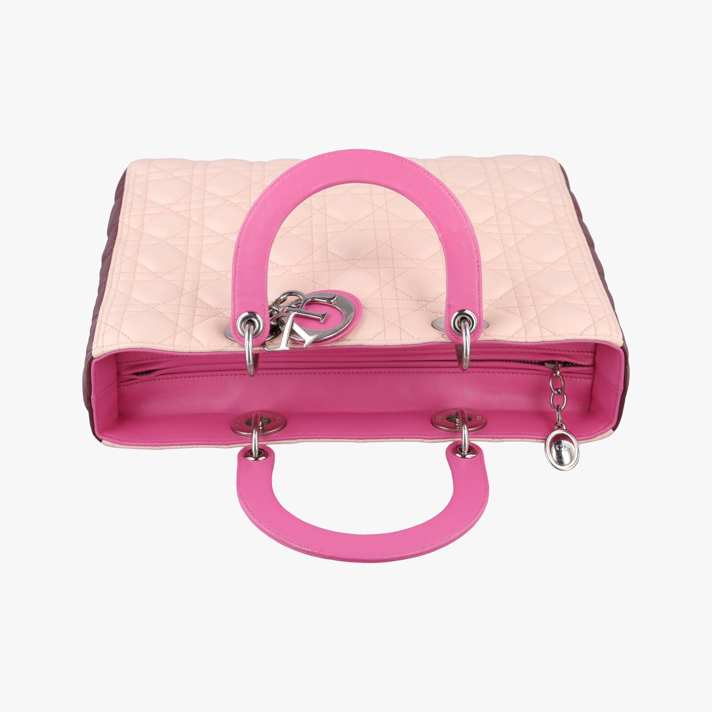 Pre-owned Christian Dior Lady Dior Pink × Bordeaux × Rose Red lambskin  handbag | stylenewstar
