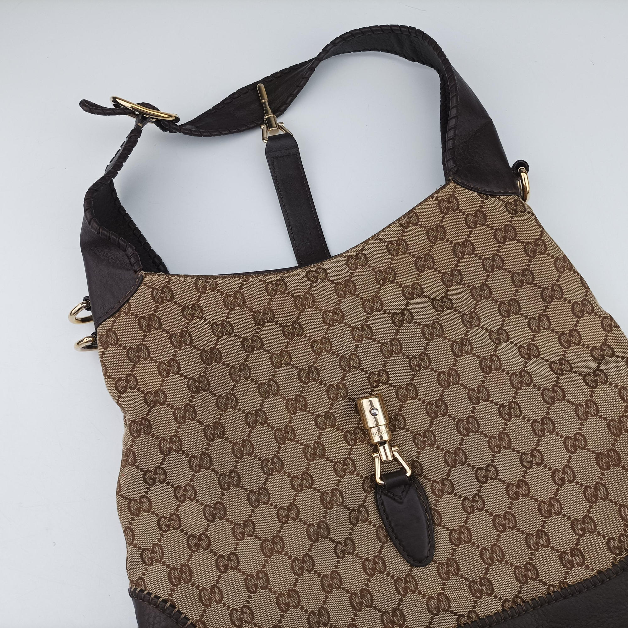 Pre-owned Gucci New Jackie Brown×Black Canvas×Leather 246907 shoulderbag | stylenewstar