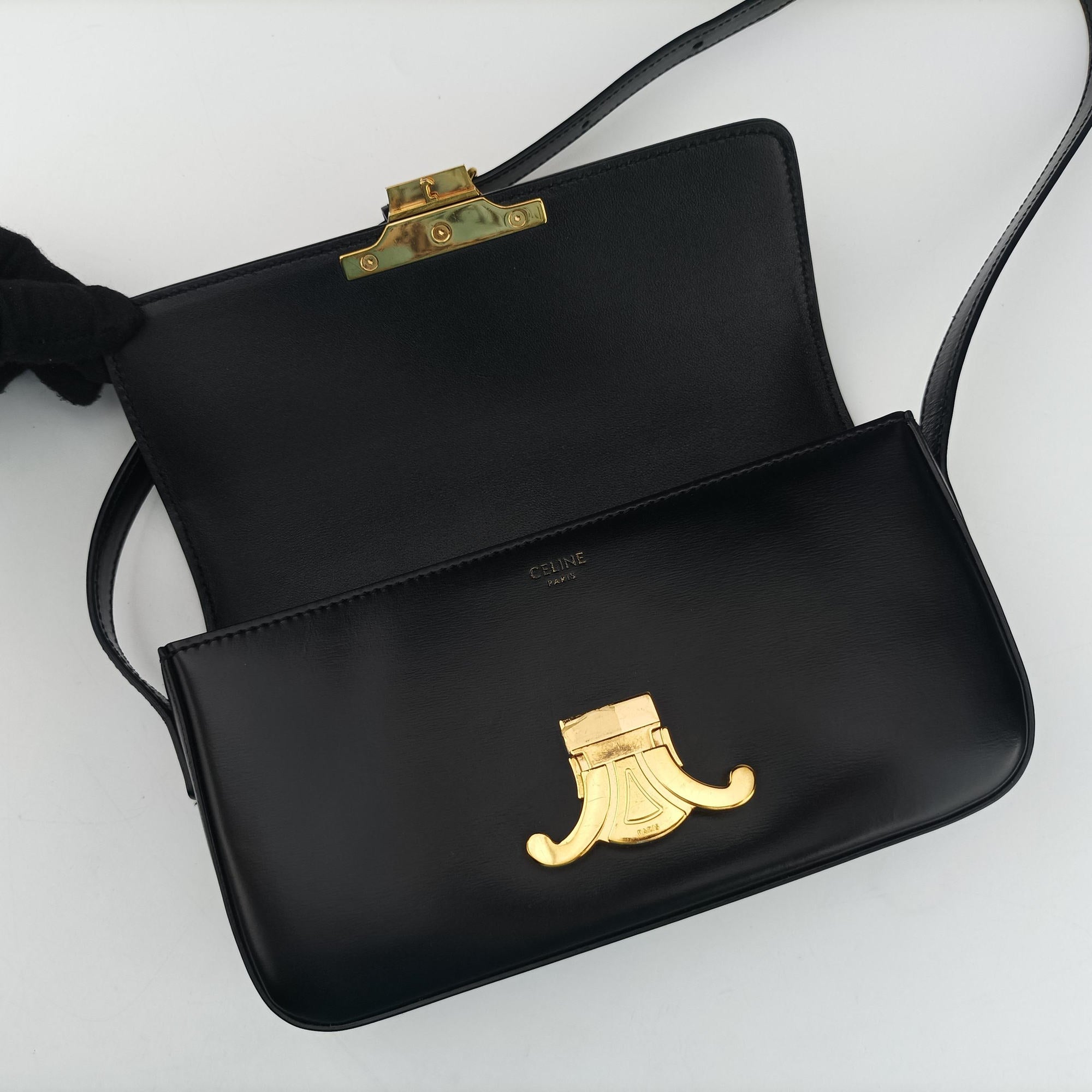 Pre-owned Celine Teen Triomphe Black Leather  shoulderbag | stylenewstar