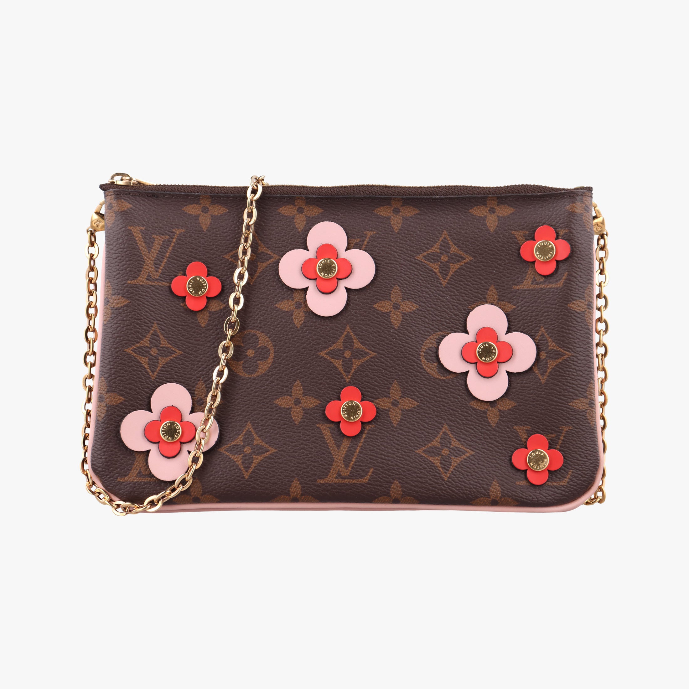 Pre-owned Louis Vuitton Pochette Double Zip Blooming Flowers brown×multicolor Monogram Canvas×calf leather M63905 shoulderbag | stylenewstar