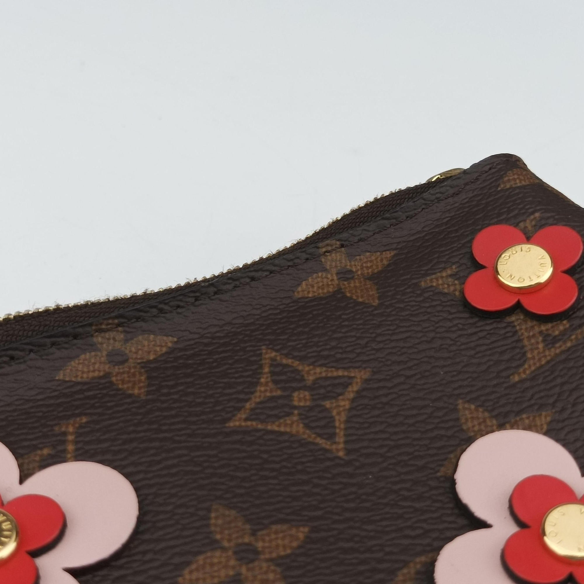 Pre-owned Louis Vuitton Pochette Double Zip Blooming Flowers brown×multicolor Monogram Canvas×calf leather M63905 shoulderbag | stylenewstar