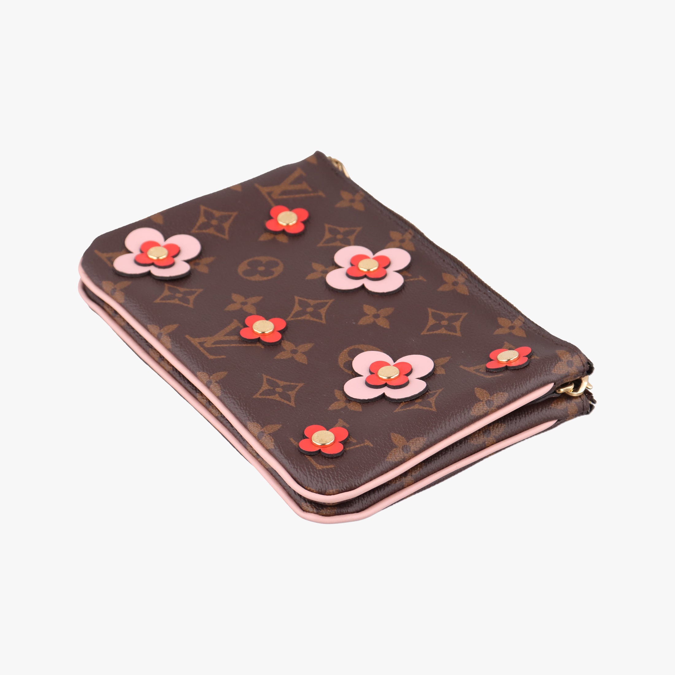 Pre-owned Louis Vuitton Pochette Double Zip Blooming Flowers brown×multicolor Monogram Canvas×calf leather M63905 shoulderbag | stylenewstar
