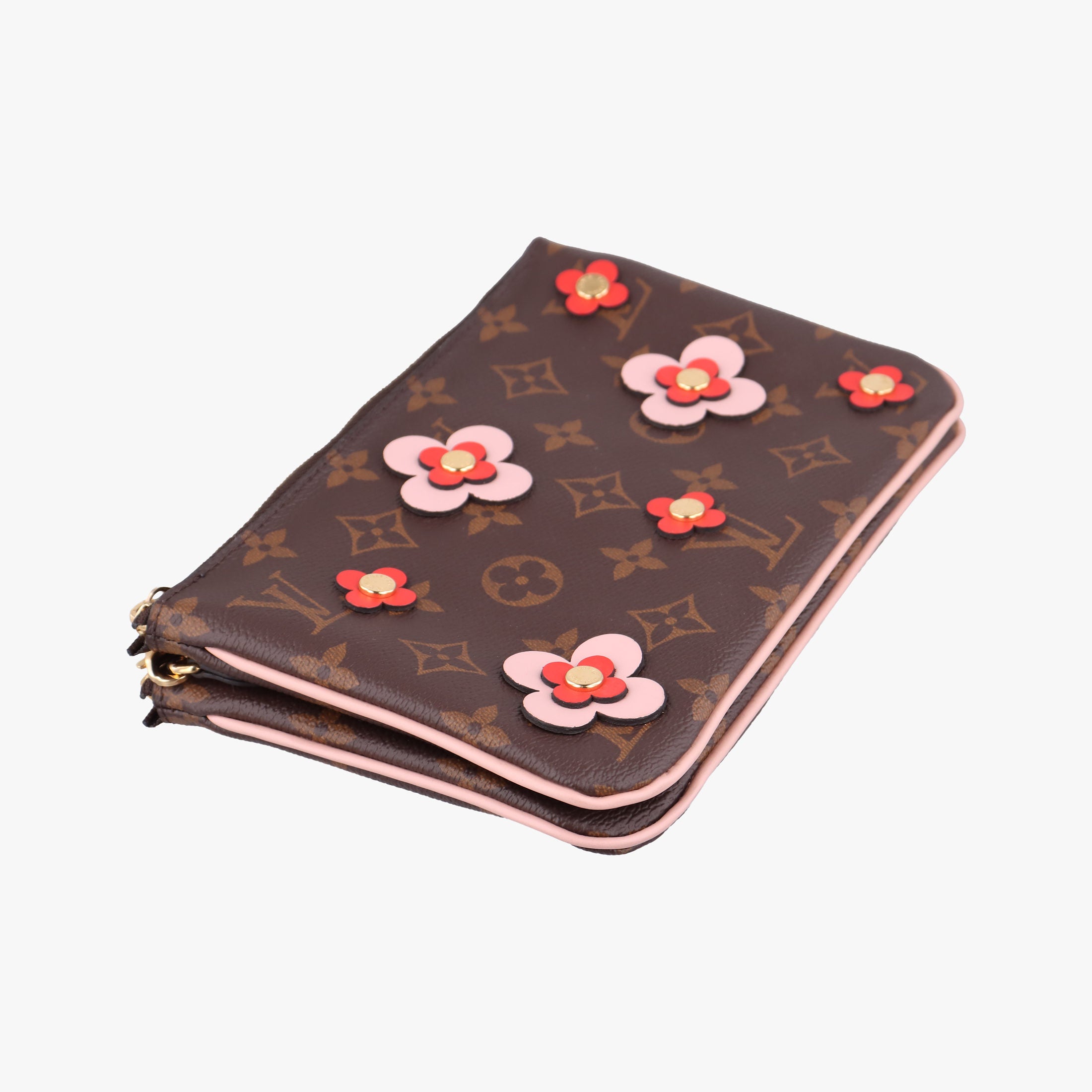 Pre-owned Louis Vuitton Pochette Double Zip Blooming Flowers brown×multicolor Monogram Canvas×calf leather M63905 shoulderbag | stylenewstar