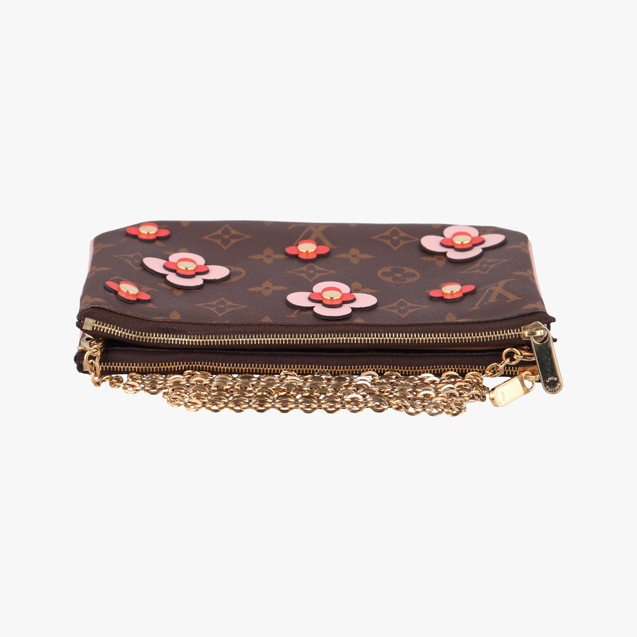 Pre-owned Louis Vuitton Pochette Double Zip Blooming Flowers brown×multicolor Monogram Canvas×calf leather M63905 shoulderbag | stylenewstar
