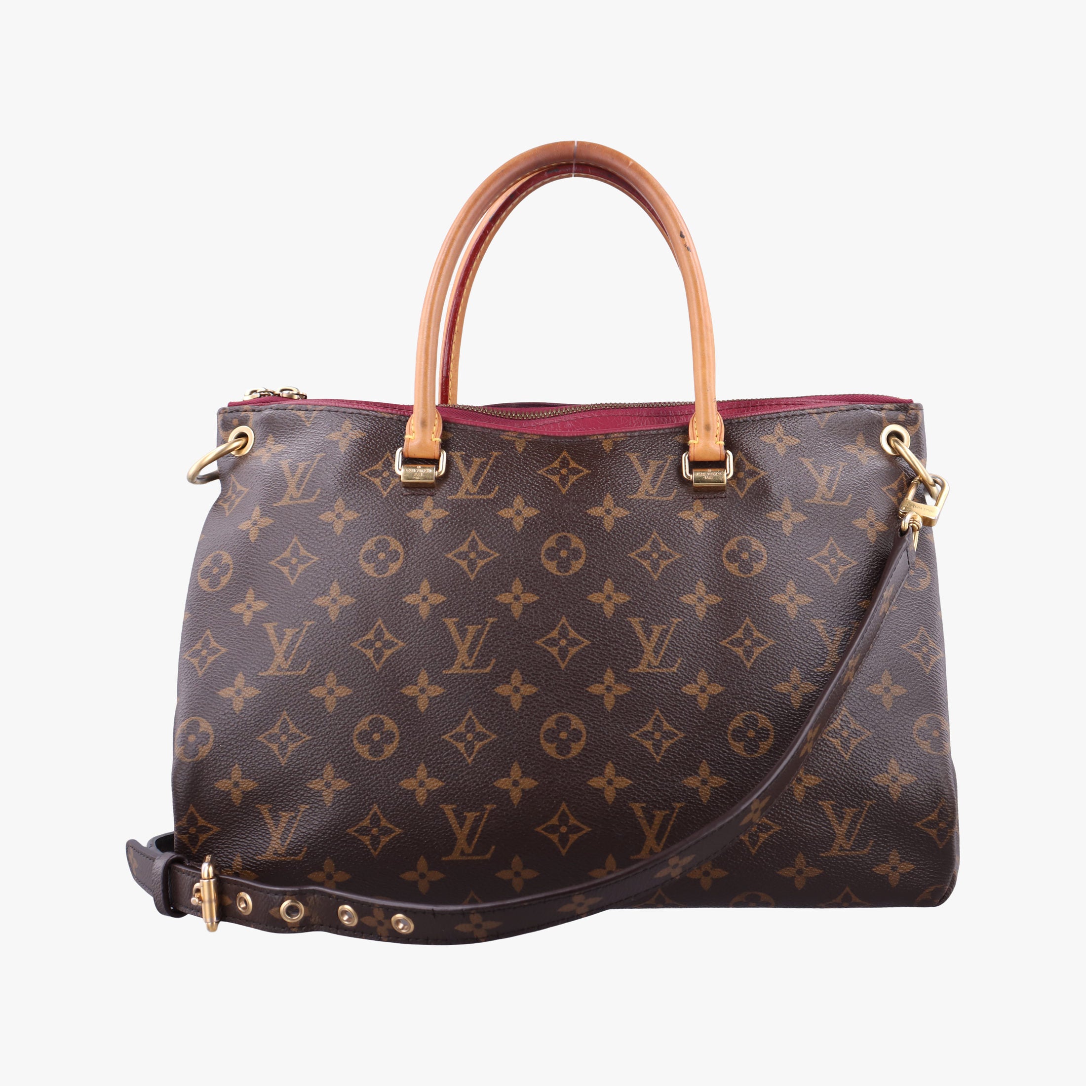 Pre-owned Louis Vuitton PALLAS brown×CERISE Monogram Canvas×calf leather M41175 shoulderbag | stylenewstar