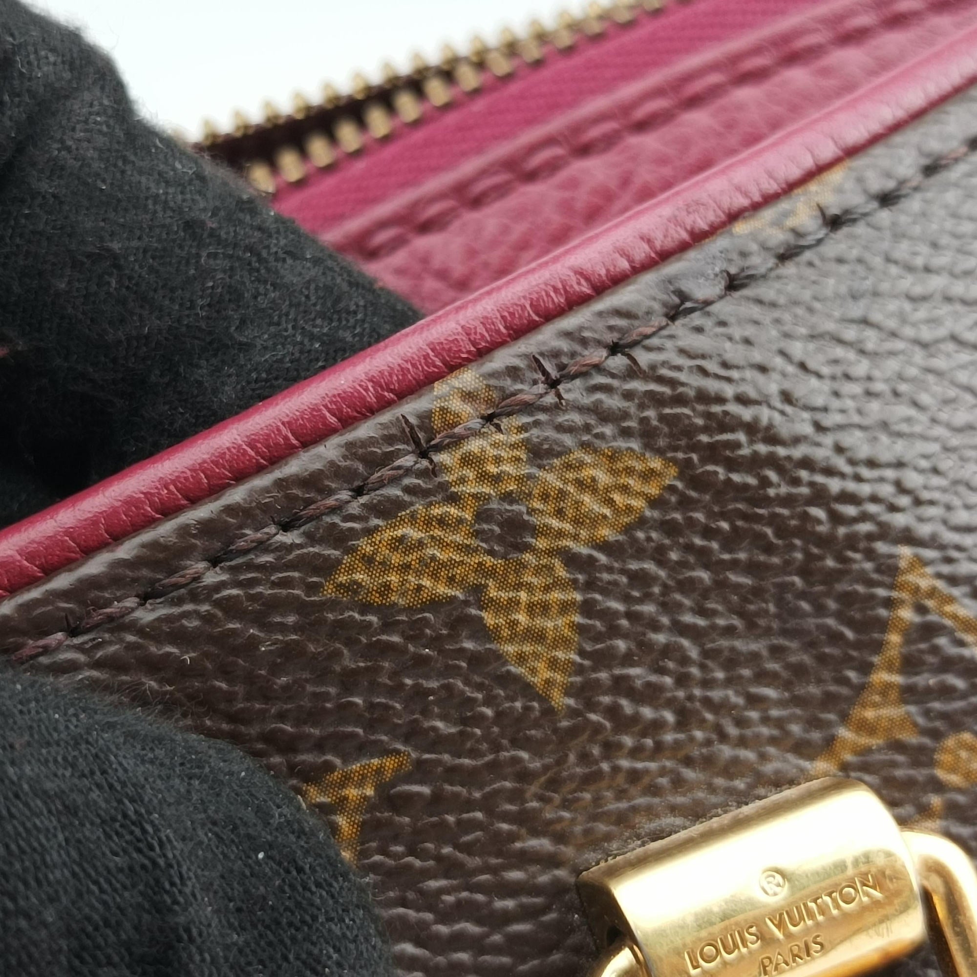 Pre-owned Louis Vuitton PALLAS brown×CERISE Monogram Canvas×calf leather M41175 shoulderbag | stylenewstar