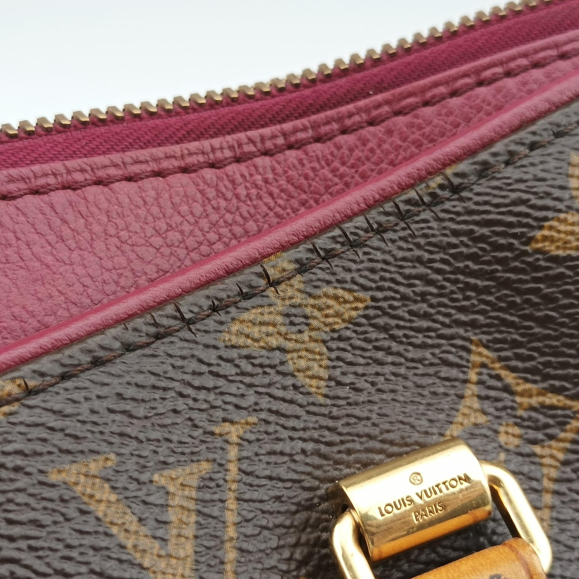 Pre-owned Louis Vuitton PALLAS brown×CERISE Monogram Canvas×calf leather M41175 shoulderbag | stylenewstar