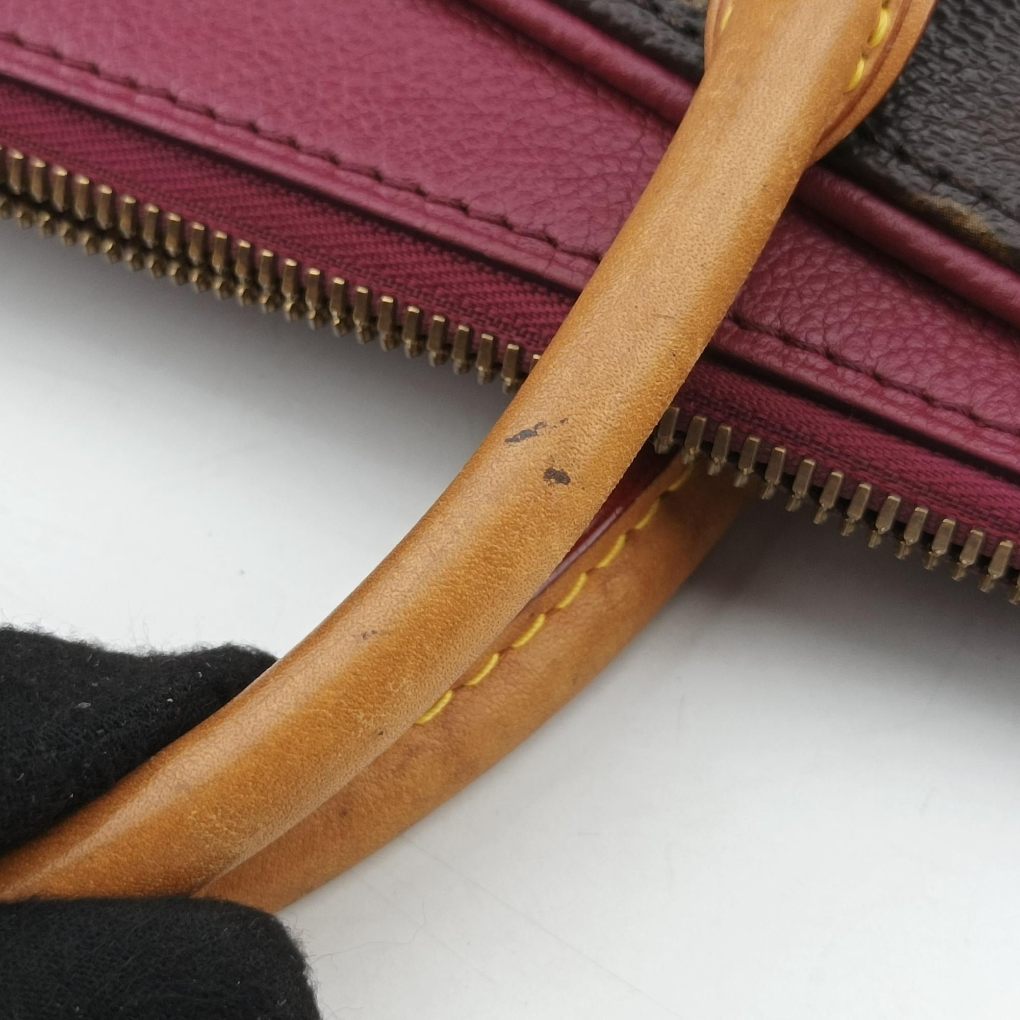 Pre-owned Louis Vuitton PALLAS brown×CERISE Monogram Canvas×calf leather M41175 shoulderbag | stylenewstar