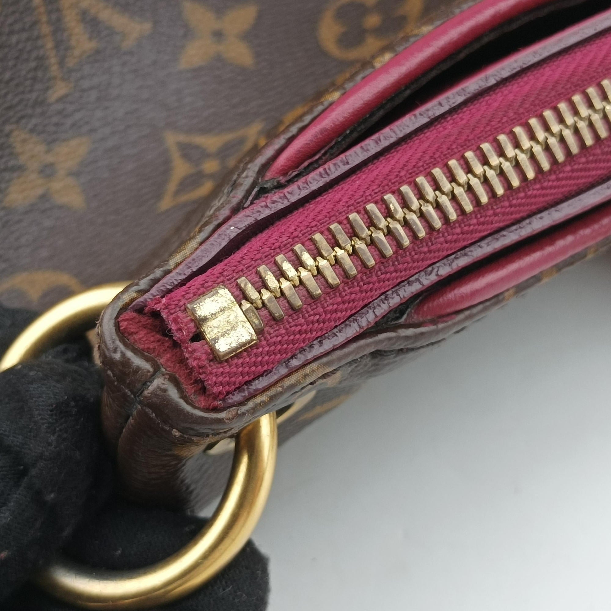 Pre-owned Louis Vuitton PALLAS brown×CERISE Monogram Canvas×calf leather M41175 shoulderbag | stylenewstar
