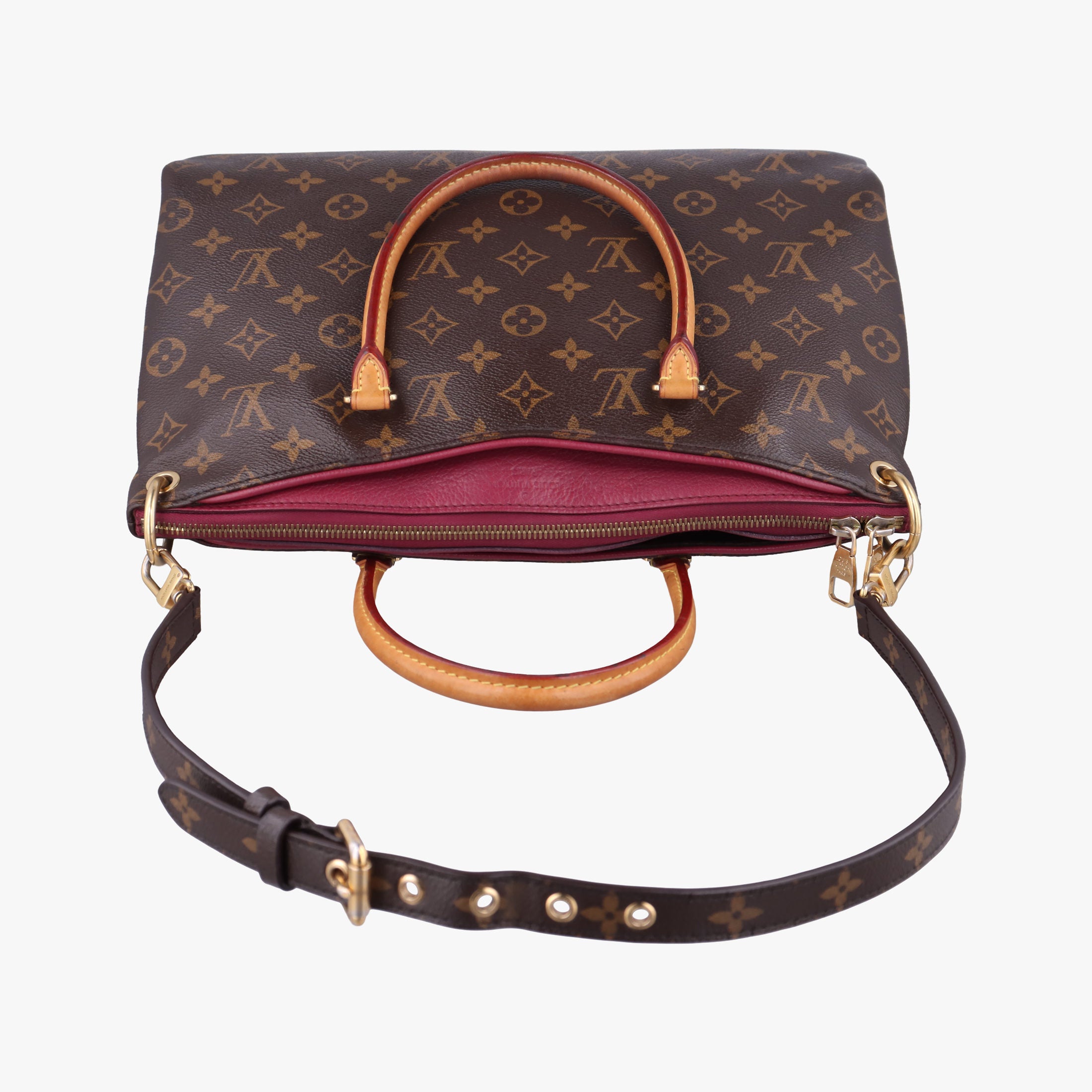 Pre-owned Louis Vuitton PALLAS brown×CERISE Monogram Canvas×calf leather M41175 shoulderbag | stylenewstar