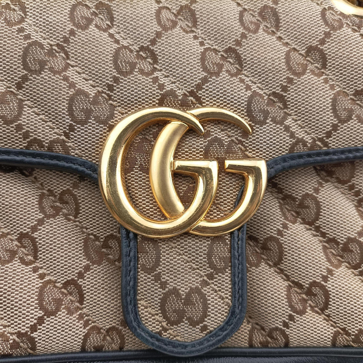 Pre-owned Gucci GG Marmont Brown×black Canvas×Leather 446744 shoulderbag | stylenewstar