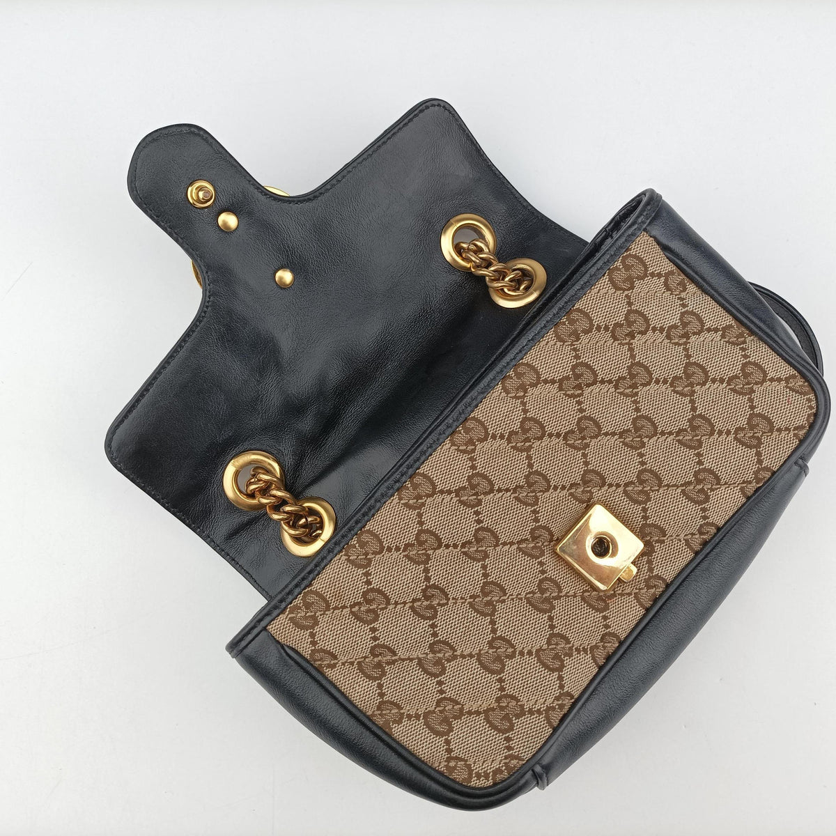 Pre-owned Gucci GG Marmont Brown×black Canvas×Leather 446744 shoulderbag | stylenewstar