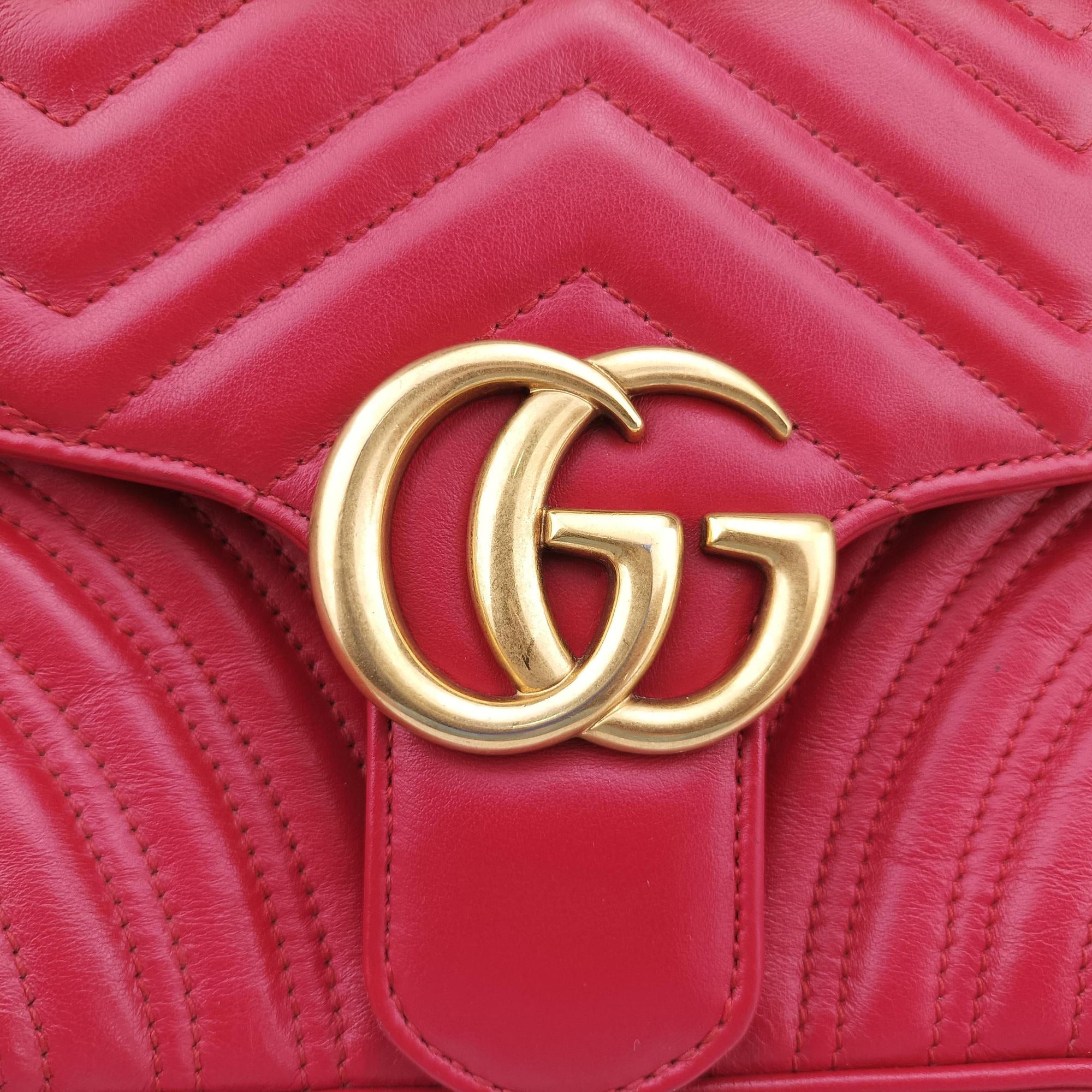 Pre-owned Gucci GG Marmont Red Leather 443497 shoulderbag | stylenewstar