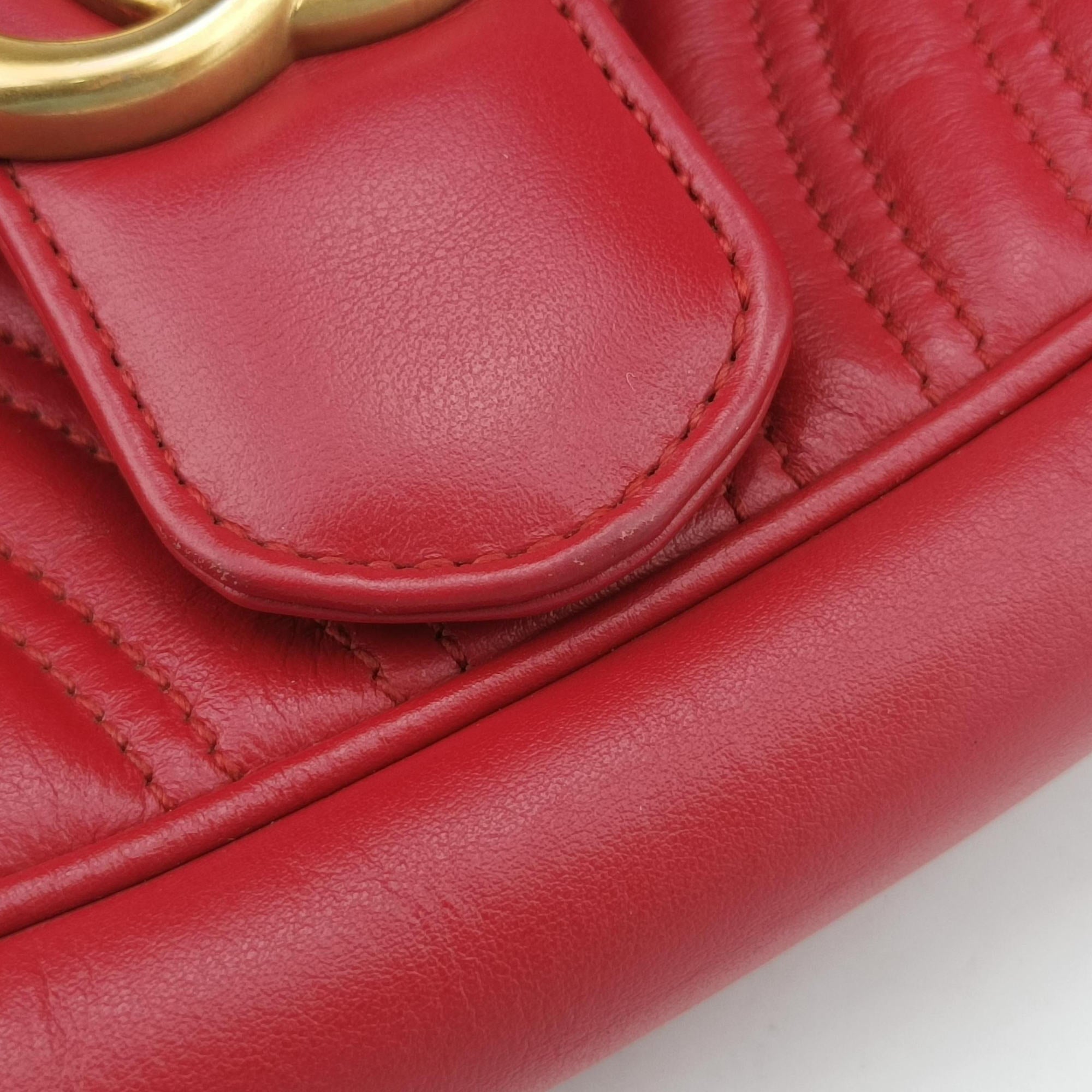 Pre-owned Gucci GG Marmont Red Leather 443497 shoulderbag | stylenewstar